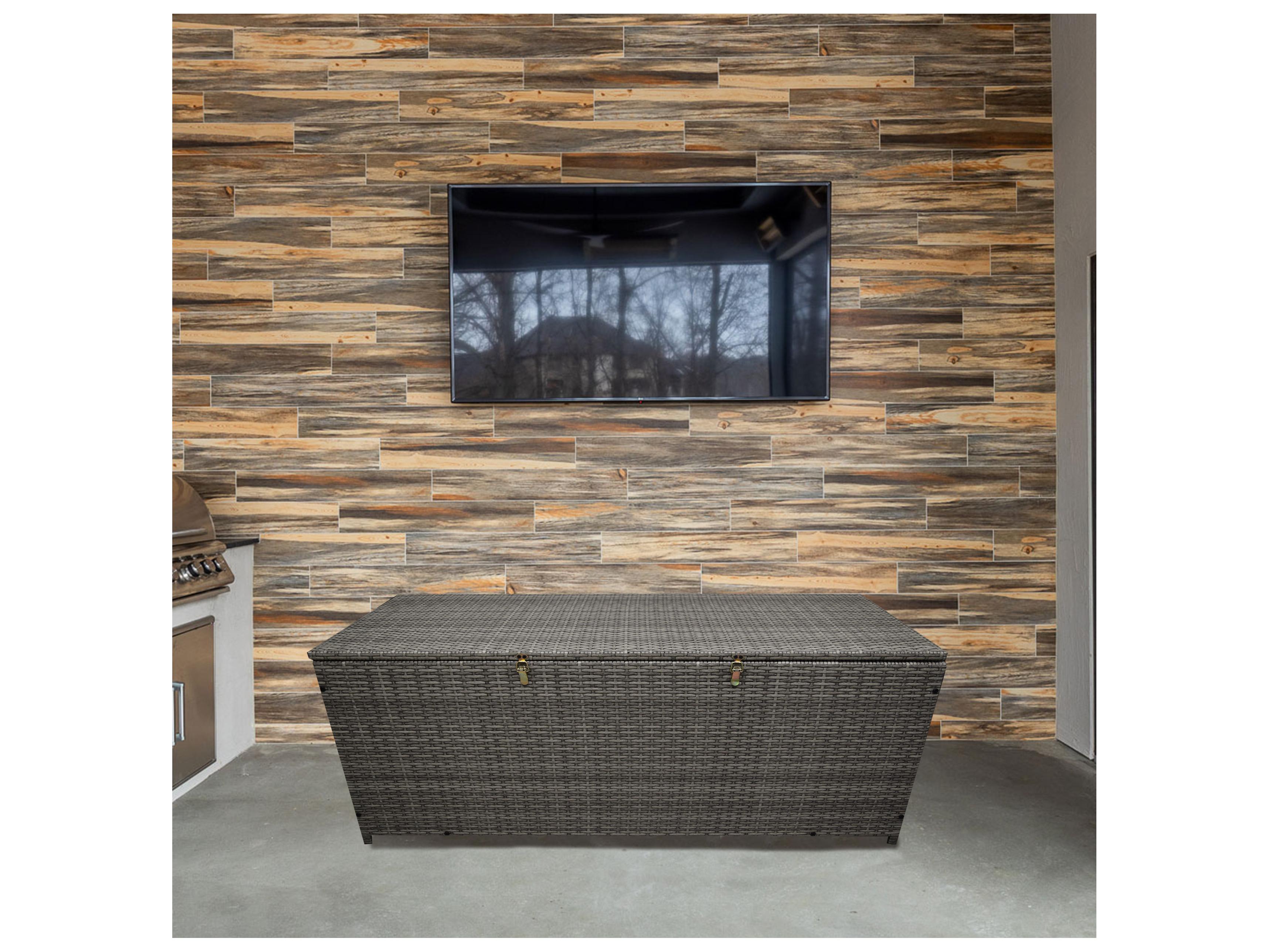 Oakland Living Grey Indoor and Balcony Deck Porch Pool 113 Gallon Wicker Storage Box Trunk Bin with Frame