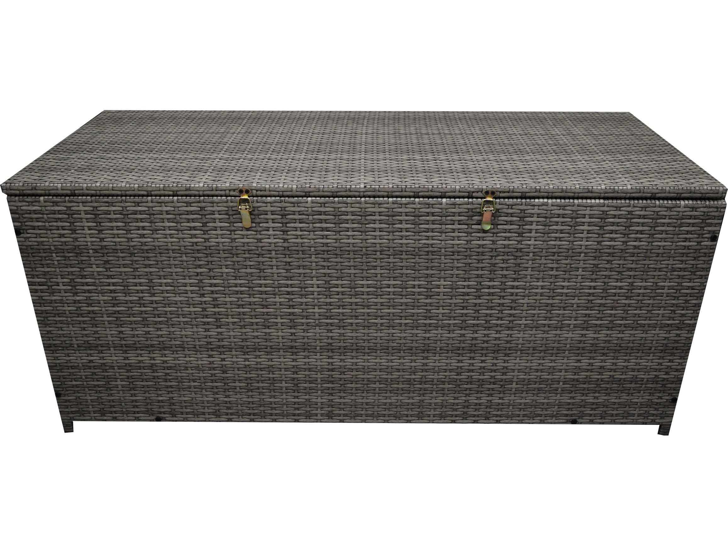 Oakland Living Grey Indoor and Balcony Deck Porch Pool 113 Gallon Wicker Storage Box Trunk Bin with Frame