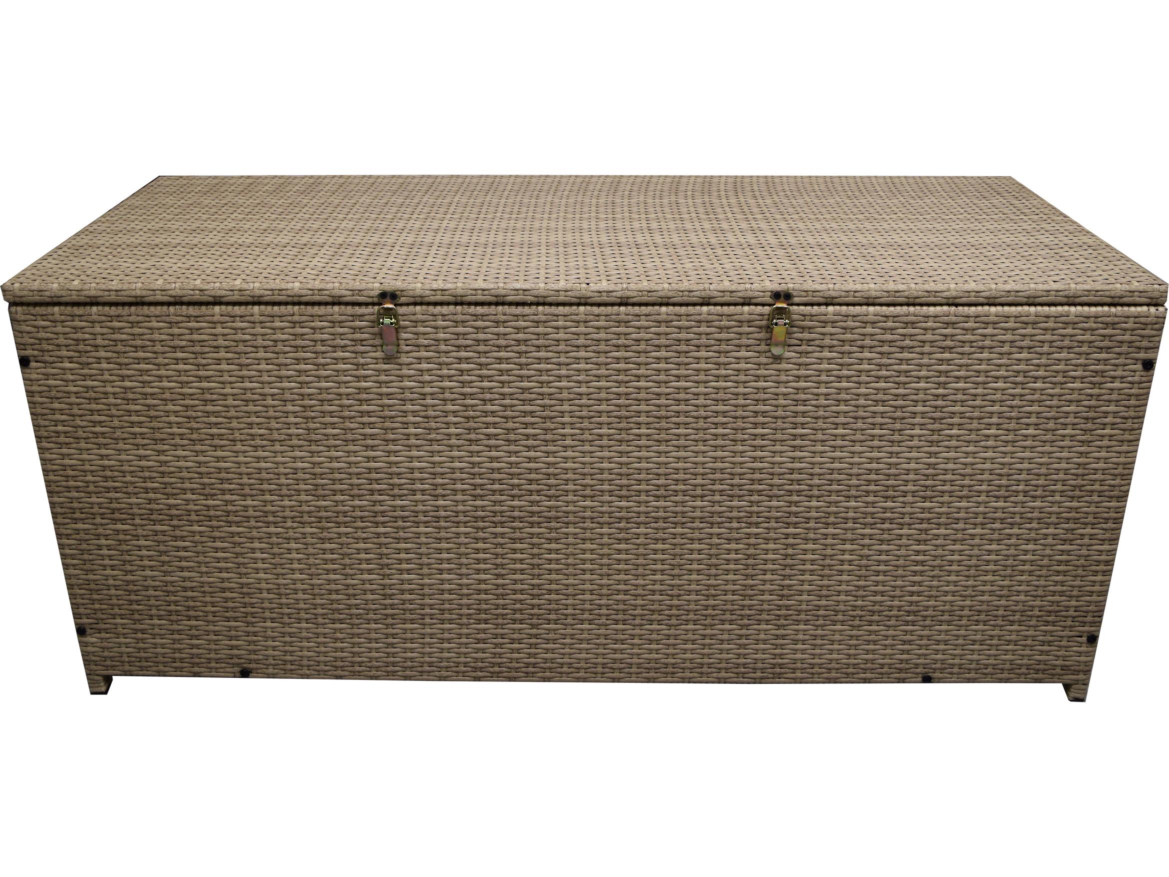 Oakland Living Tan Indoor and Balcony Deck Porch Pool 113 Gallon Wicker Storage Box Trunk Bin with Frame