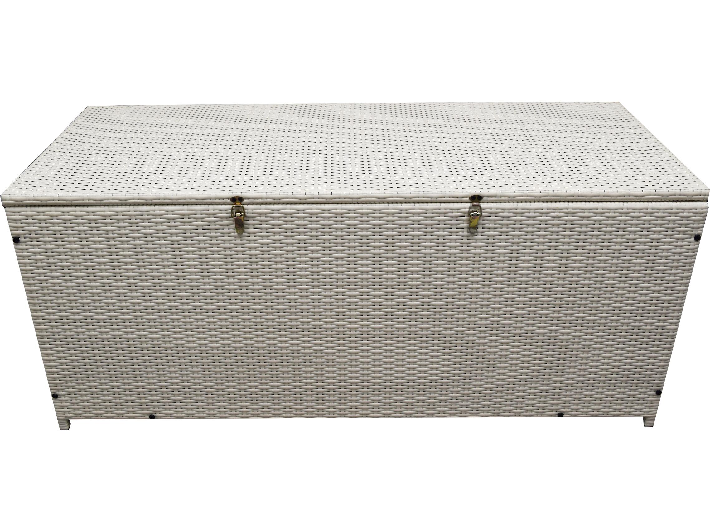 Oakland Living White Indoor and Balcony Deck Porch Pool 113 Gallon Wicker Storage Box Trunk Bin with Frame