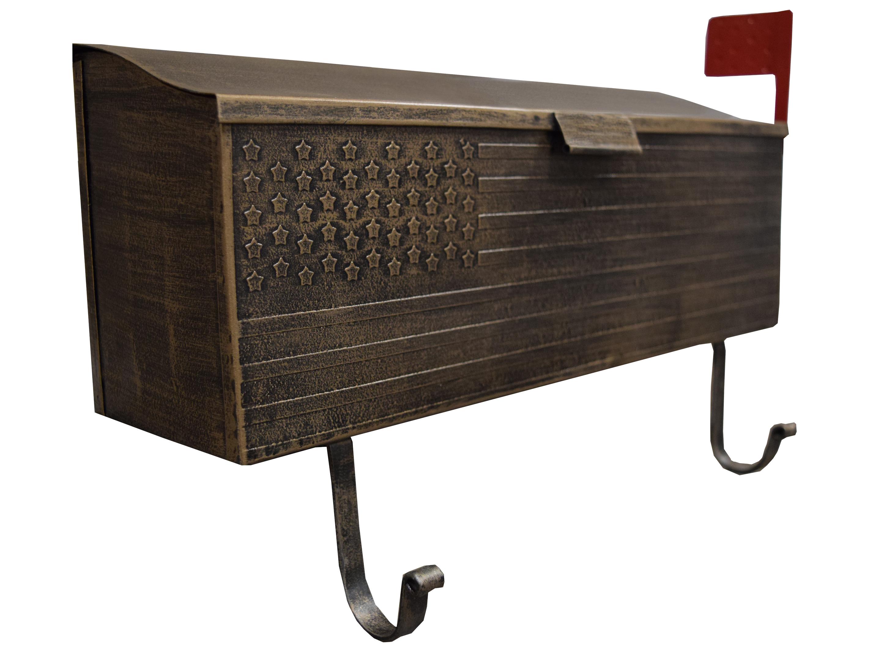 Oakland Living Antique Bronze Patriotic Wall Mounted Mailbox with Outgoing Mail Flag and Newspaper Hangers