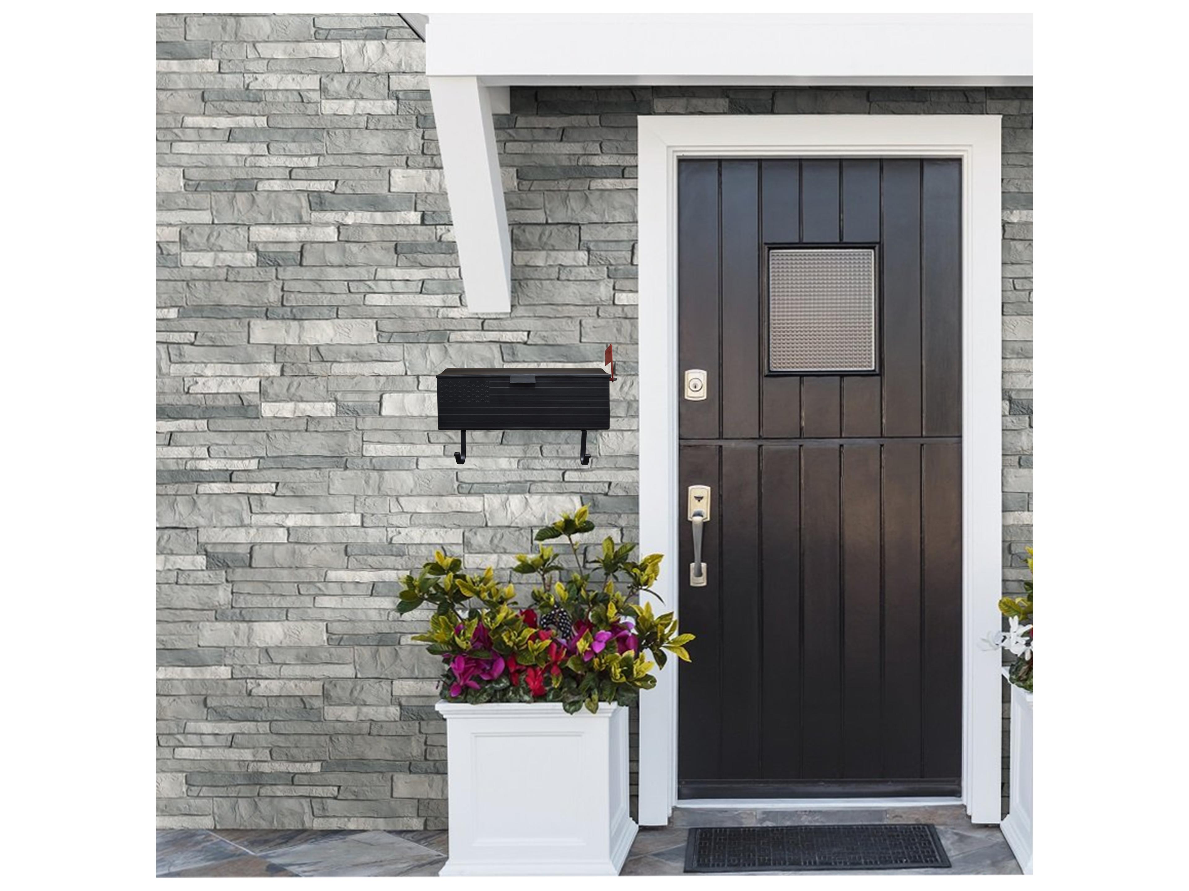 Oakland Living Black Patriotic Wall Mounted Mailbox with Outgoing Mail Flag and Newspaper Hangers