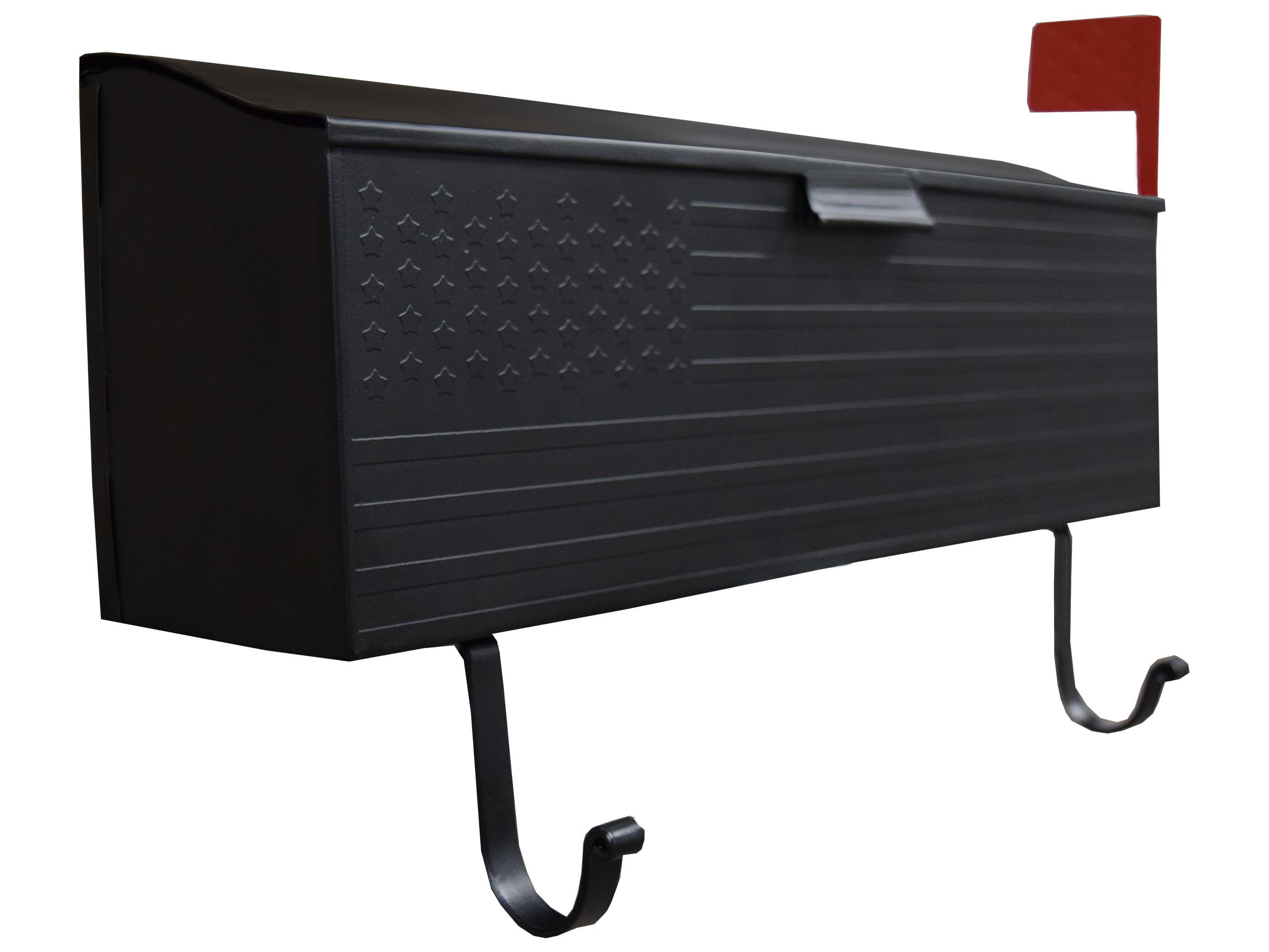 Oakland Living Black Patriotic Wall Mounted Mailbox with Outgoing Mail Flag and Newspaper Hangers