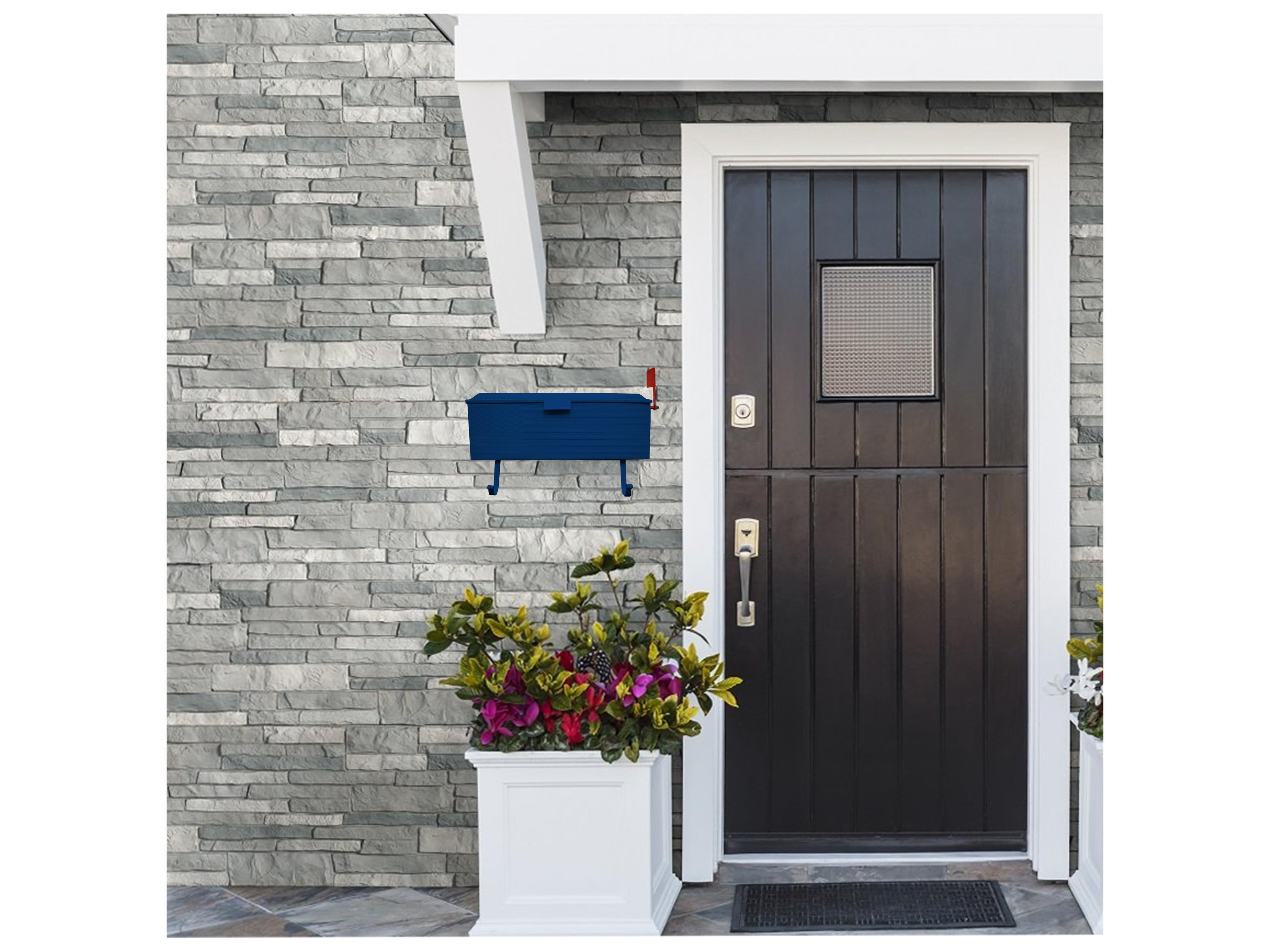 Oakland Living Blue Patriotic Wall Mounted Mailbox with Outgoing Mail Flag and Newspaper Hangers