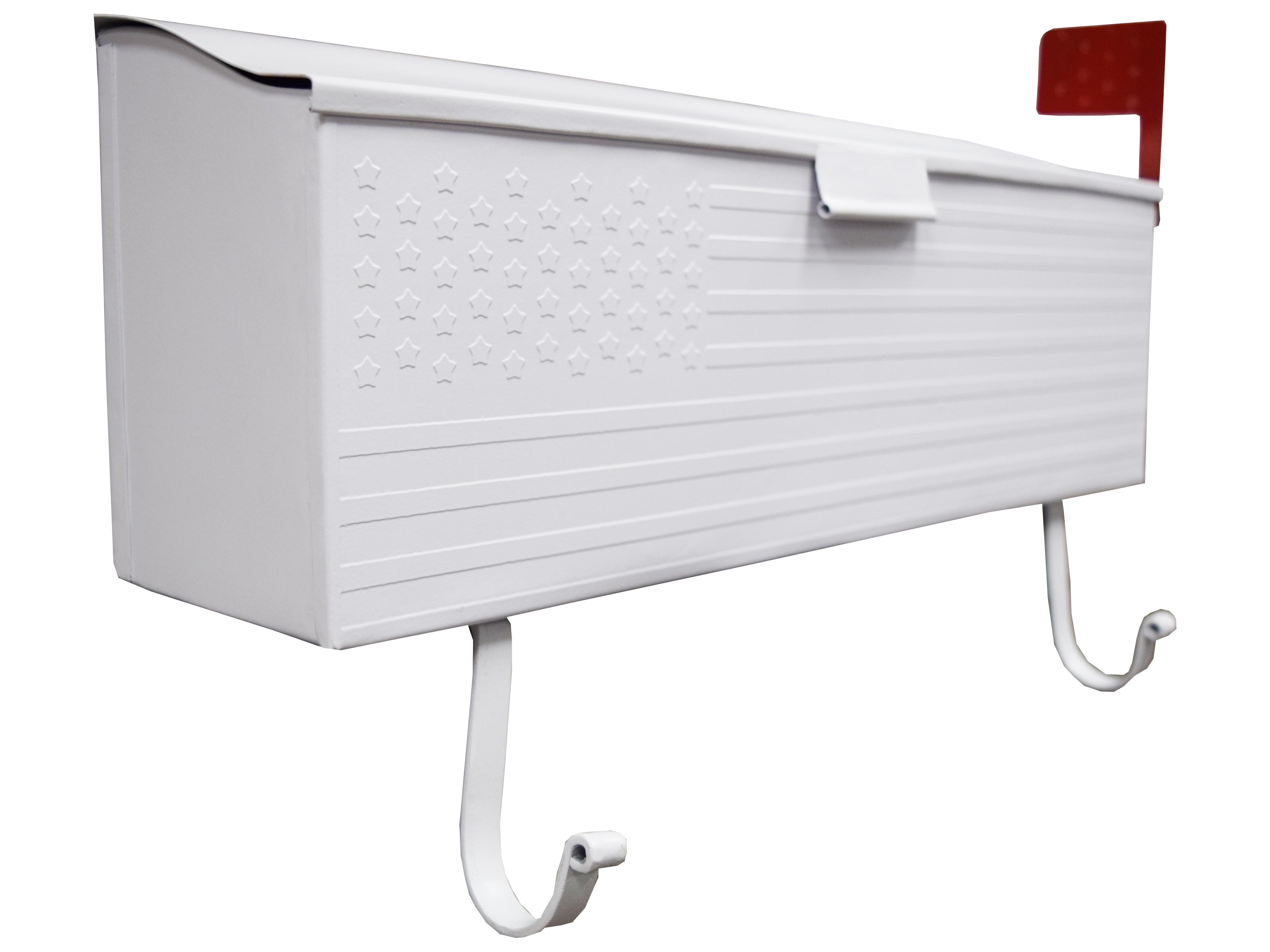 Oakland Living White Patriotic Wall Mounted Mailbox with Outgoing Mail Flag and Newspaper Hangers