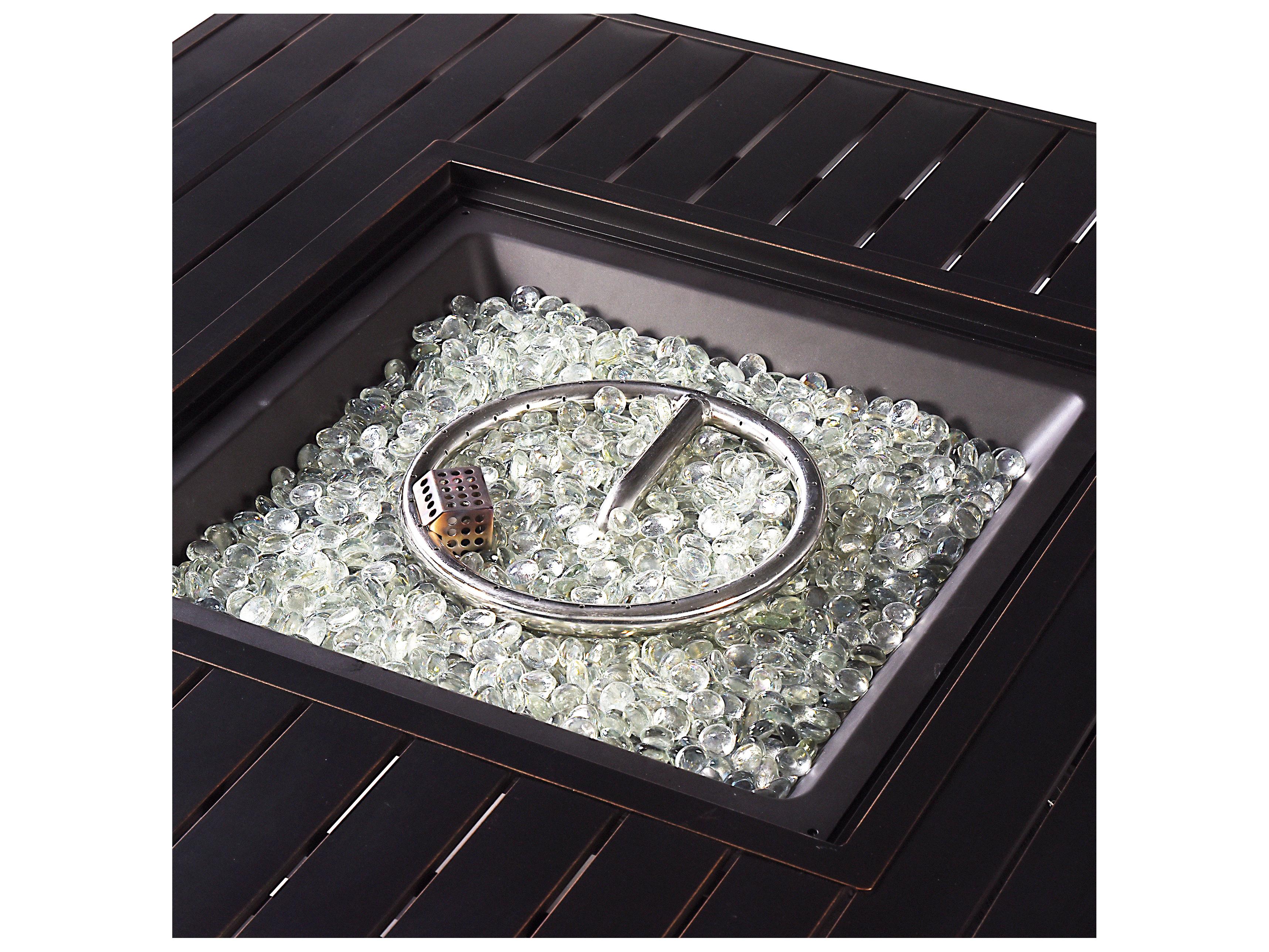 Oakland Living Square Aluminum Propane Patio Fire Pit Table with Glass Beads