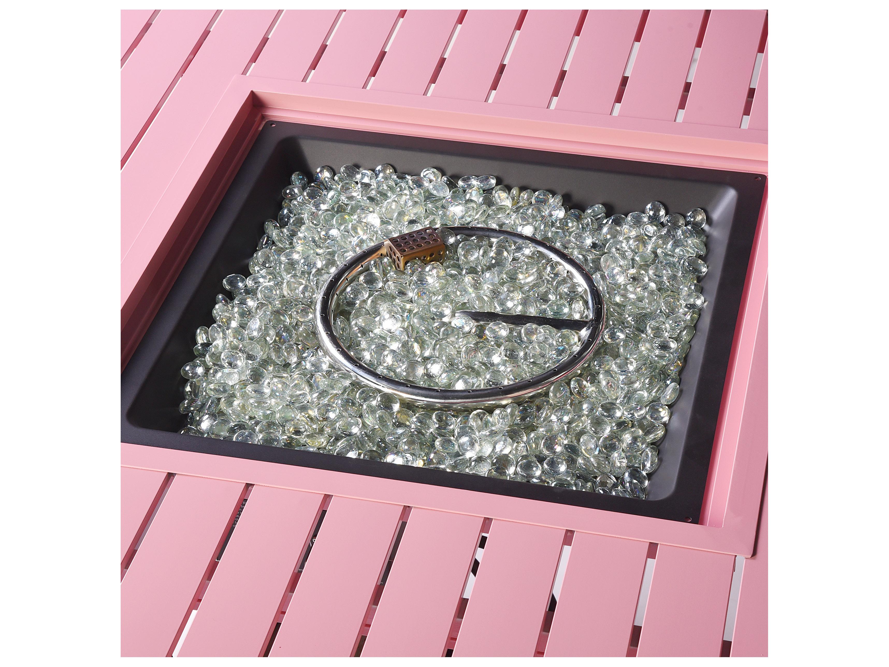 Oakland Living Square Aluminum Propane Outdoor Patio Fire Pit Table with Glass Beads