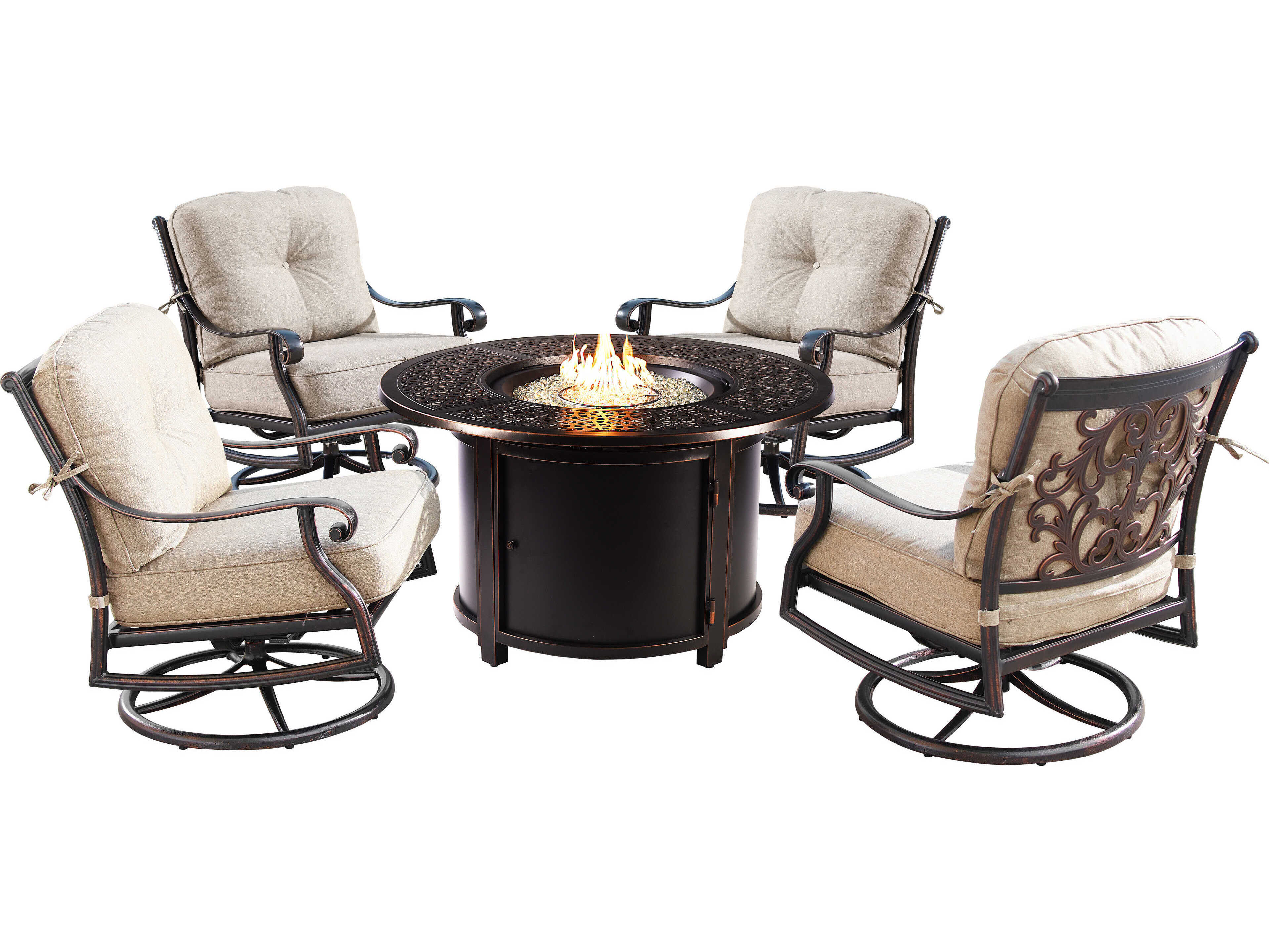 Oakland Living Aluminum Cushion 44'' Round Fire Pit Table Set