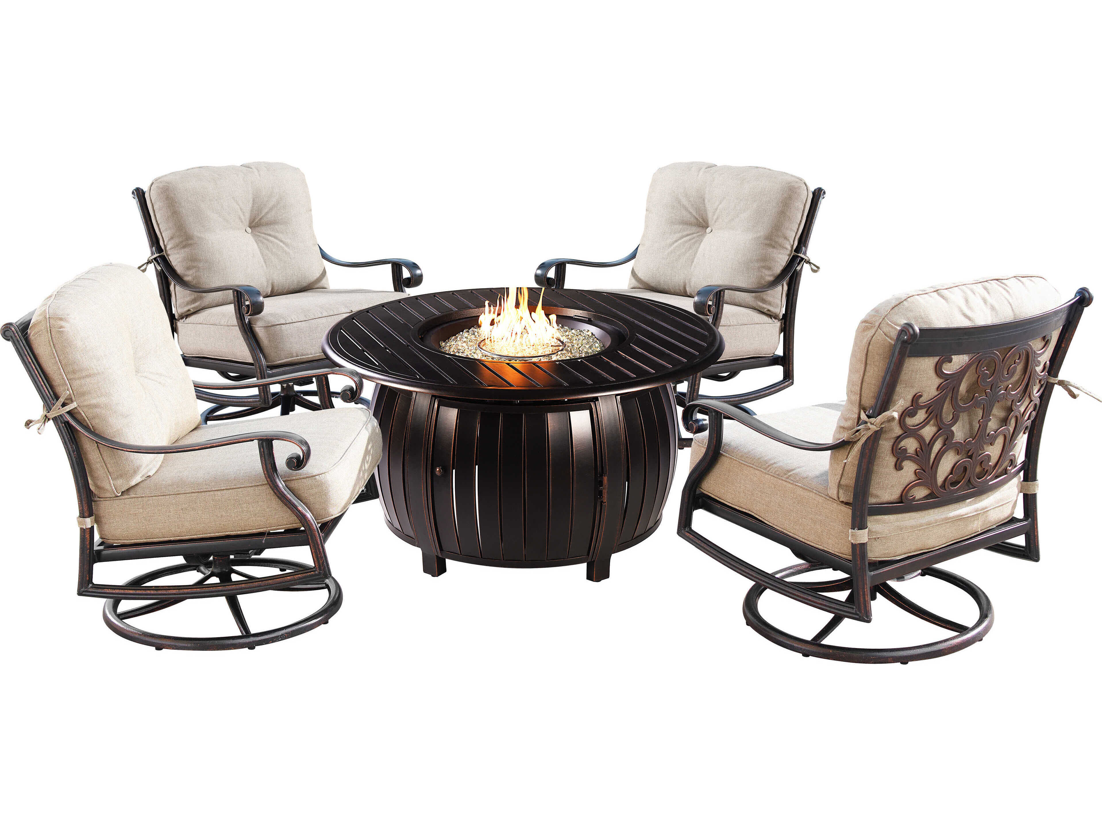 Oakland Living Aluminum Cushion 44'' Round Fire Pit Table Set