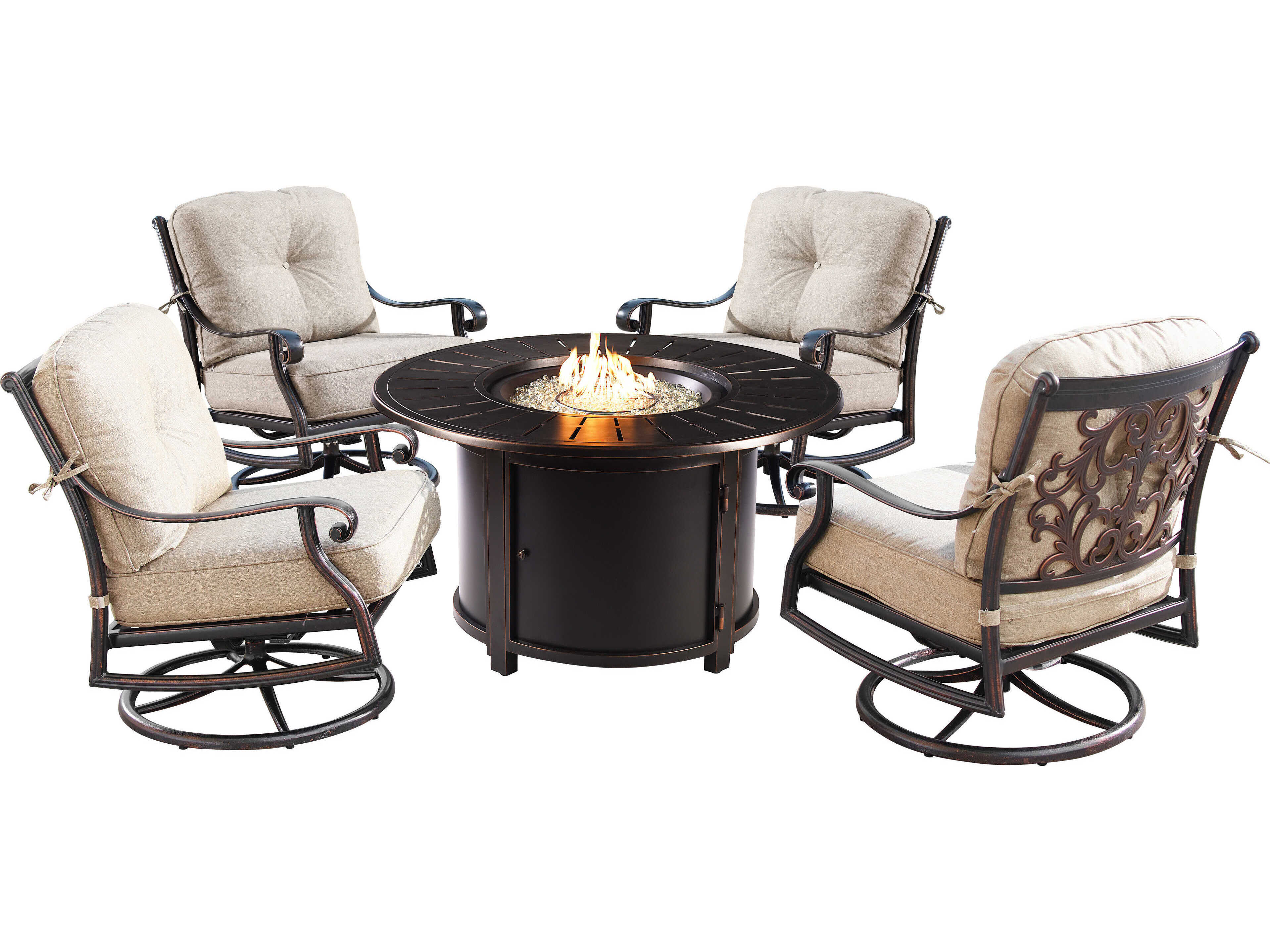 Oakland Living Aluminum Cushion 44'' Round Fire Pit Table Set