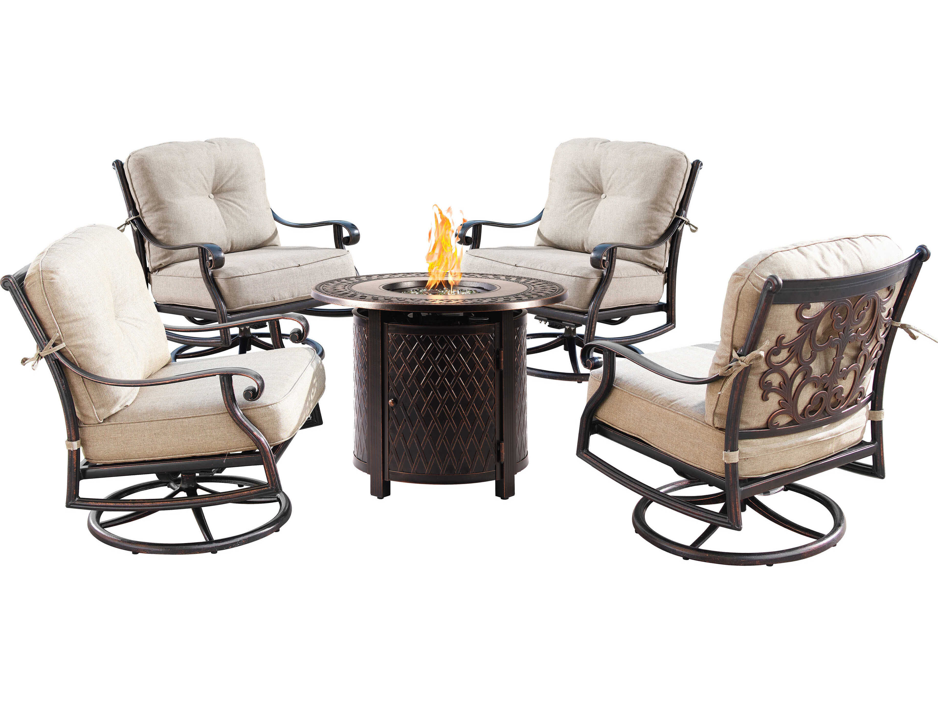 Oakland Living Aluminum Cushion 34'' Round Fire Pit Table Set