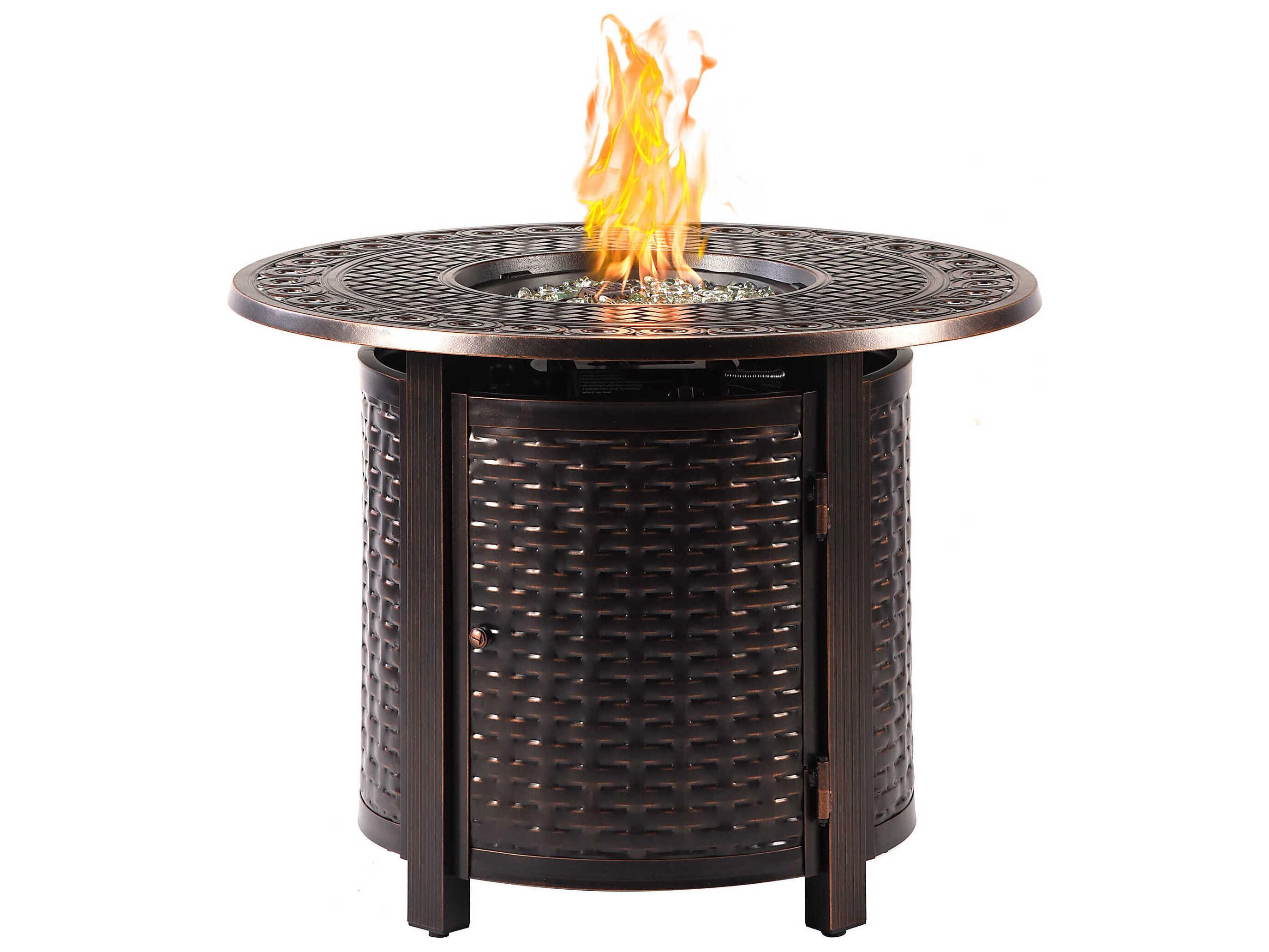 Oakland Living Aluminum Cushion 34'' Round Fire Pit Table Set