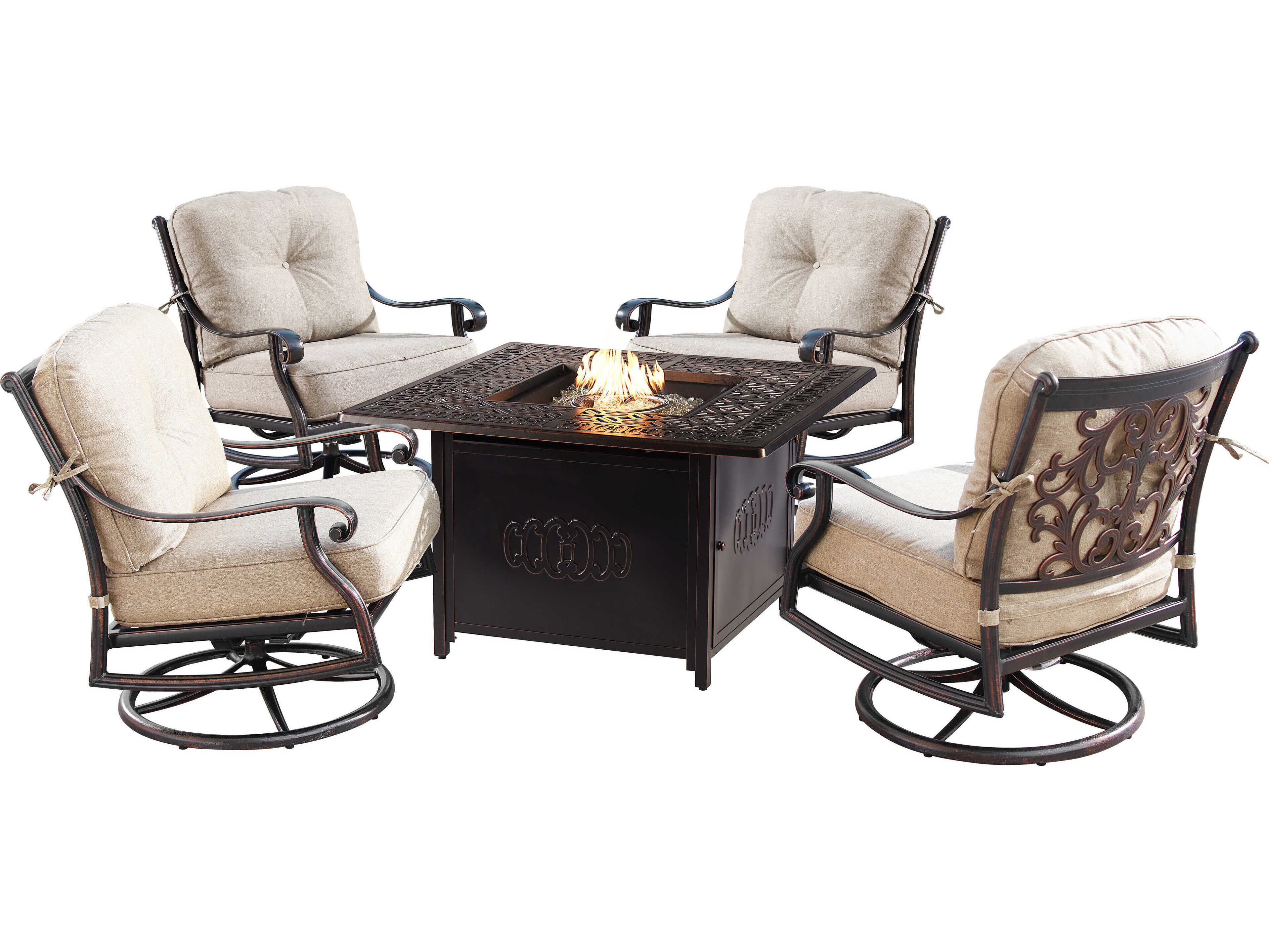 Oakland Living Aluminum Cushion 42'' Square Fire Pit Table Set
