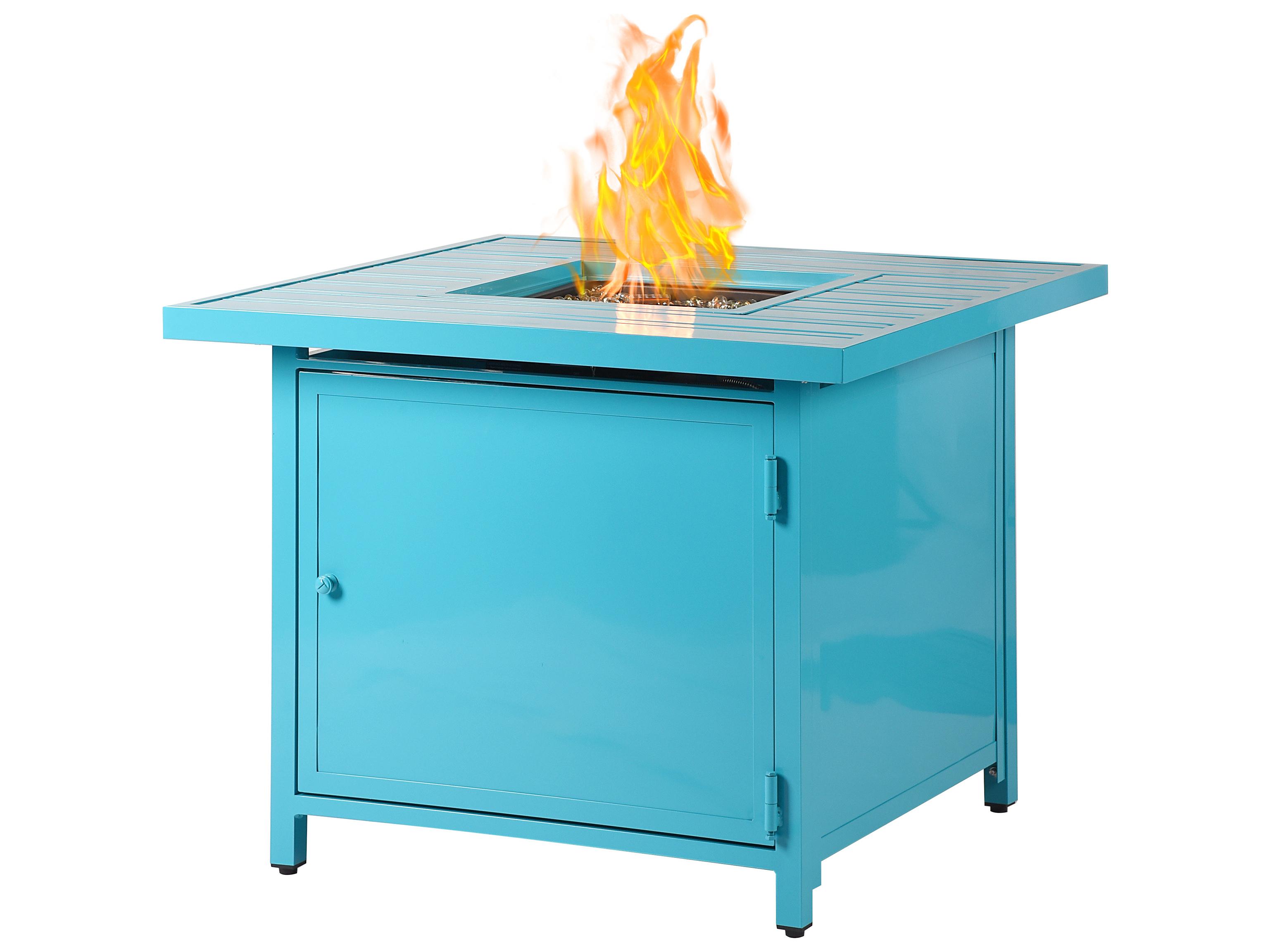 Oakland Living Square Aluminum Propane Outdoor Fire Pit Table with Glass Beads