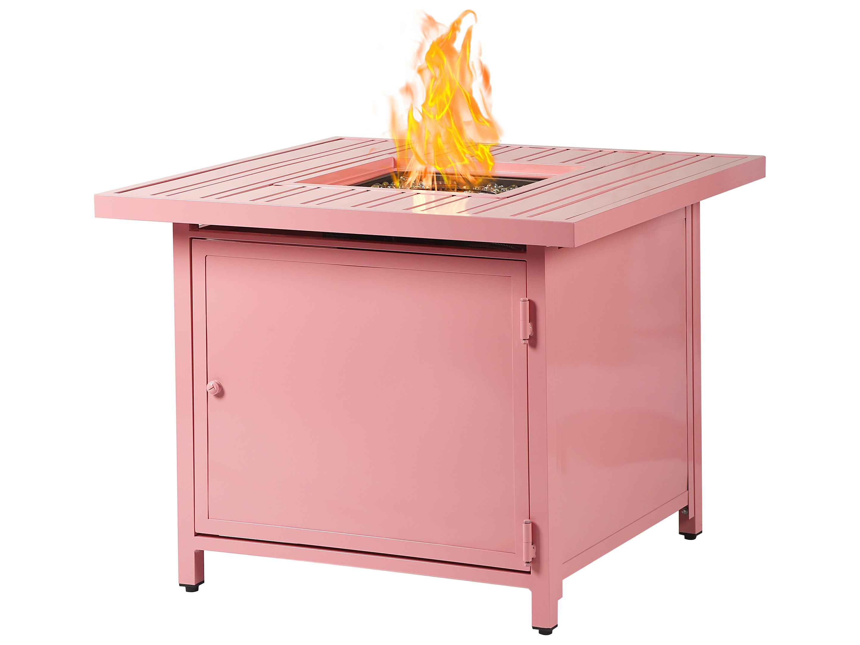 Oakland Living Square Aluminum Propane Outdoor Patio Fire Pit Table with Glass Beads