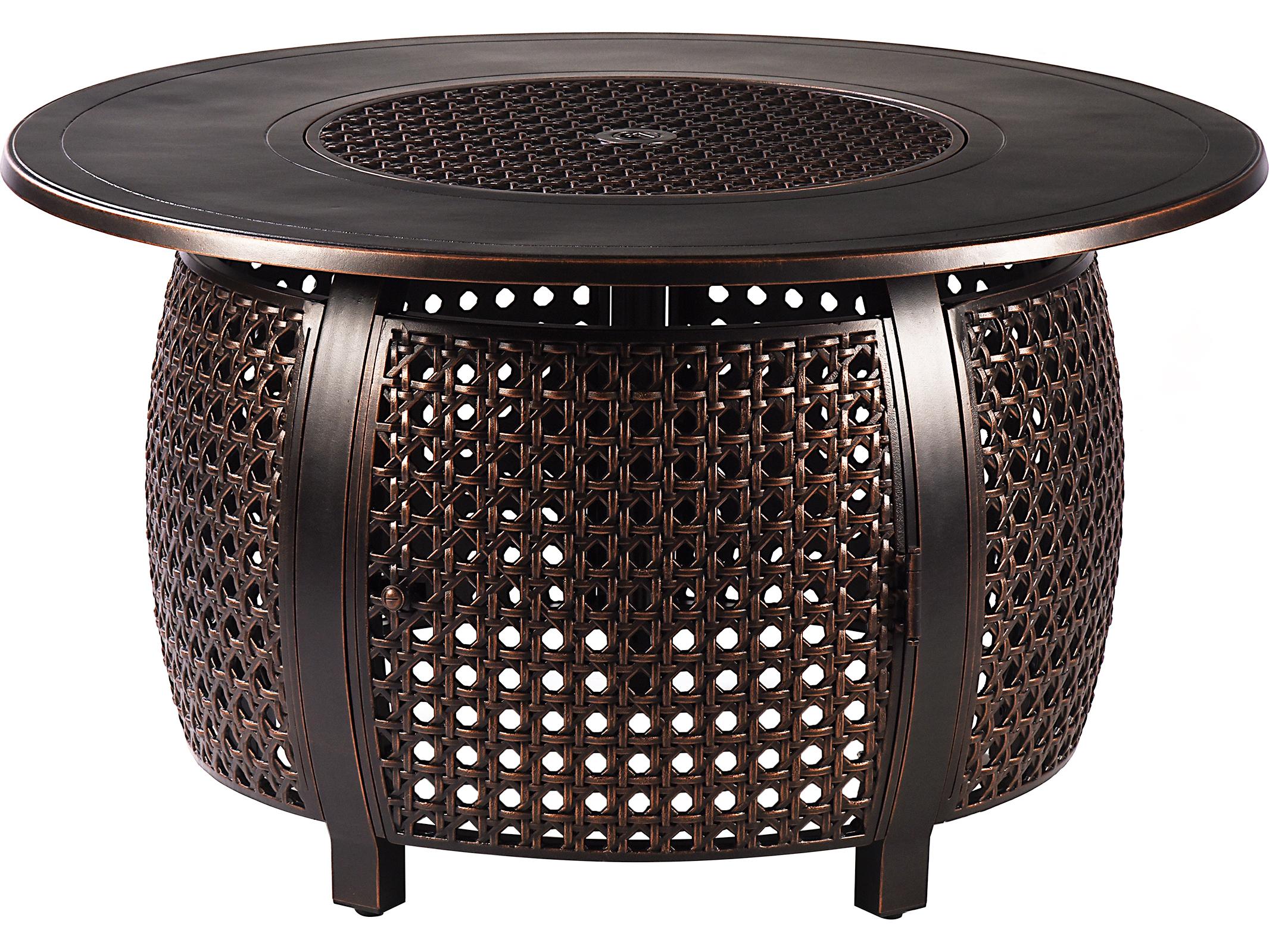 Oakland Living Aluminum Round Propane Outdoor Fire Pit Table with Fire Beads