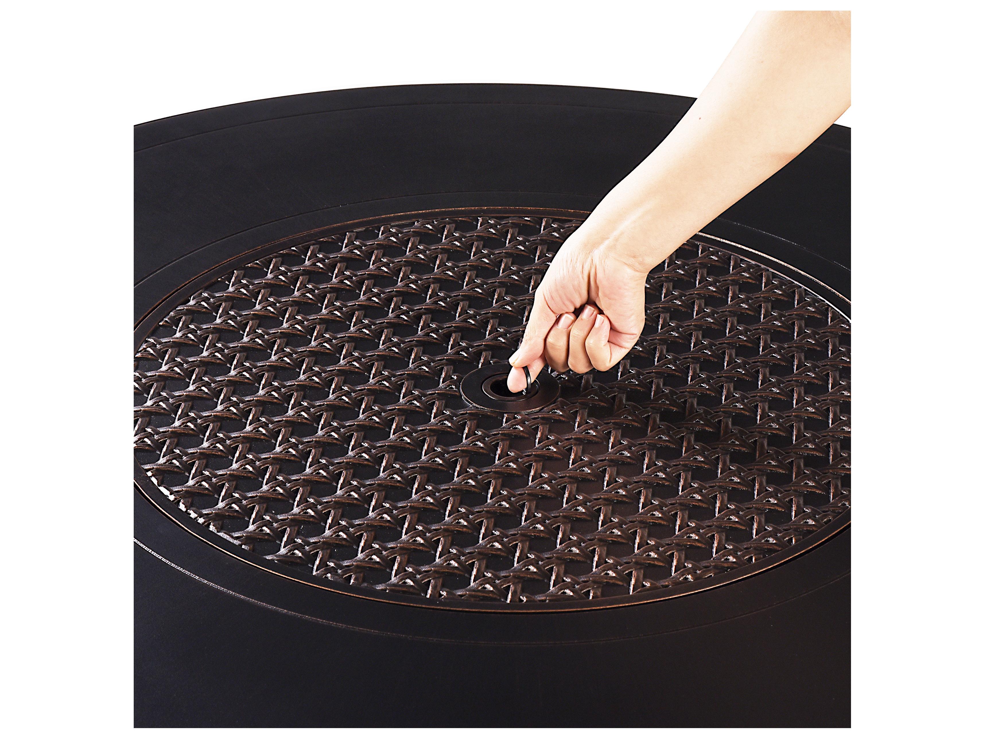 Oakland Living Aluminum Round Propane Outdoor Fire Pit Table with Fire Beads