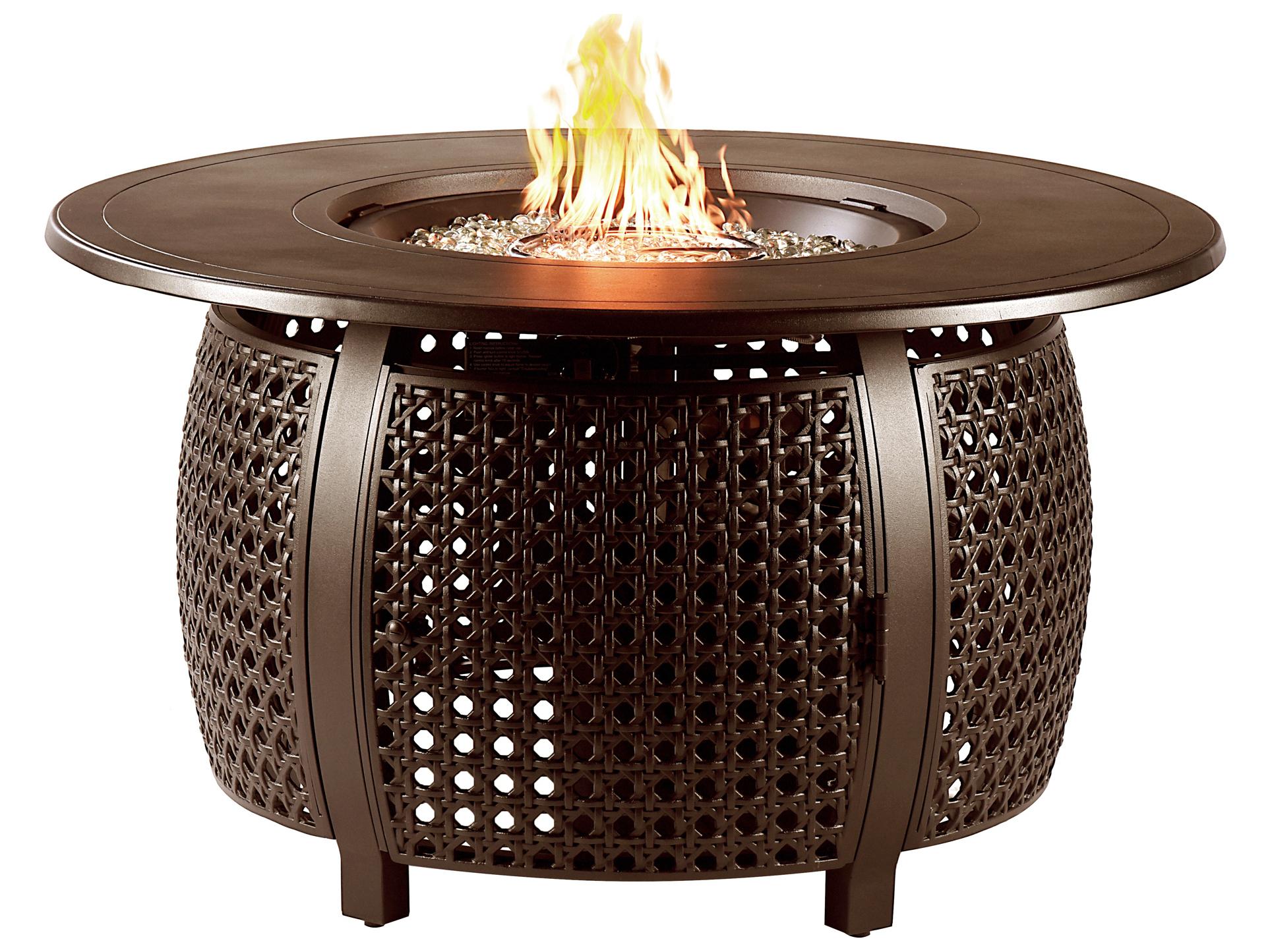 Oakland Living Round Aluminum Propane Outdoor Patio Fire Pit Table with Glass Beads