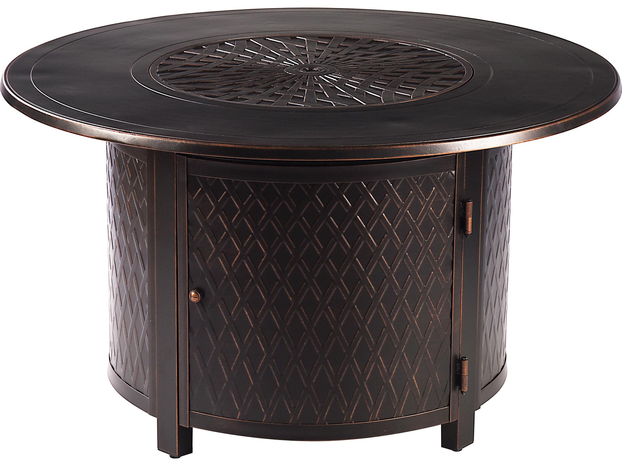 Oakland Living Round Aluminum Propane Outdoor Patio Fire Pit Table with Glass Beads