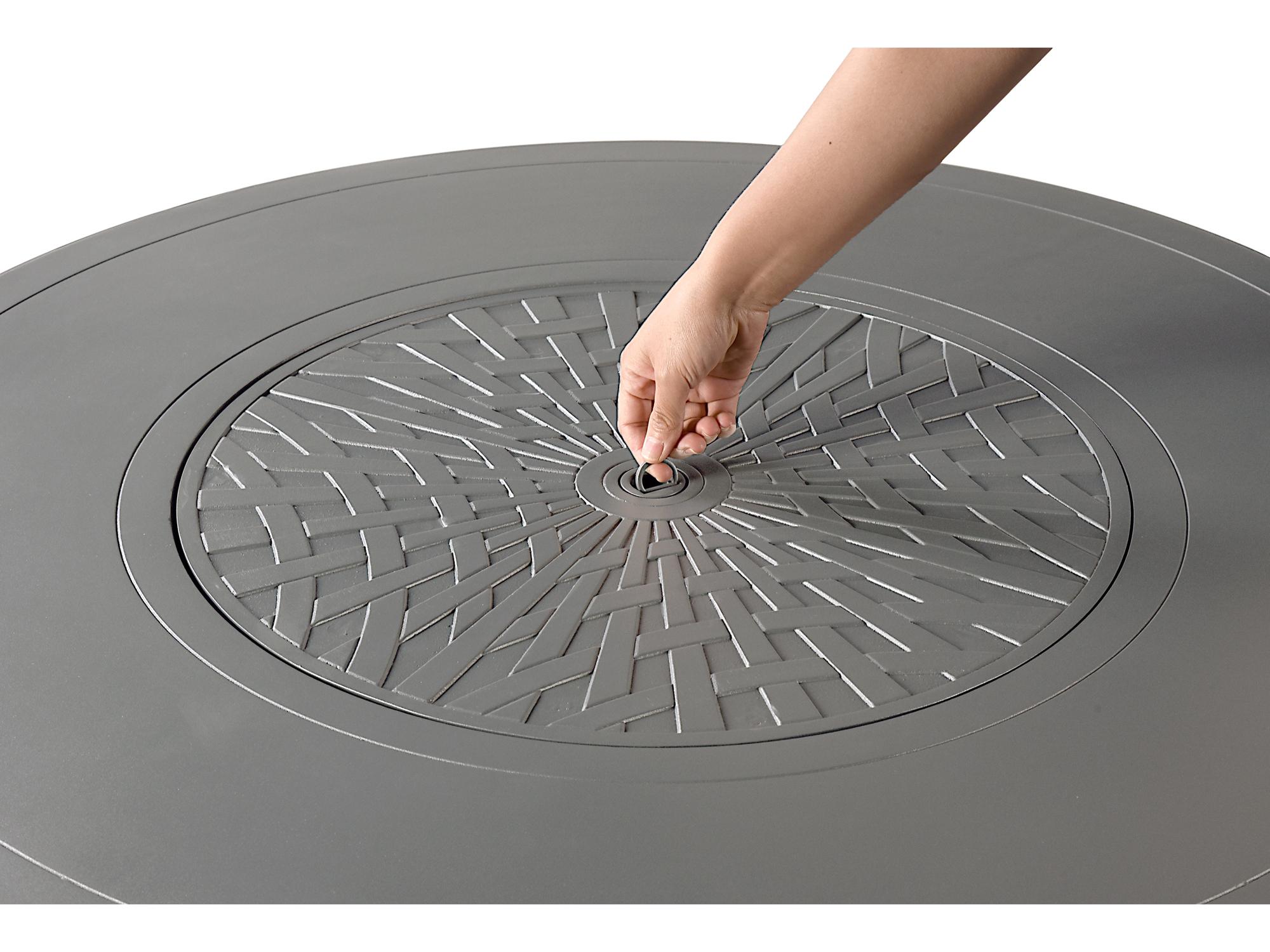 Oakland Living Round Aluminum Propane Outdoor Fire Pit Table with Glass Beads