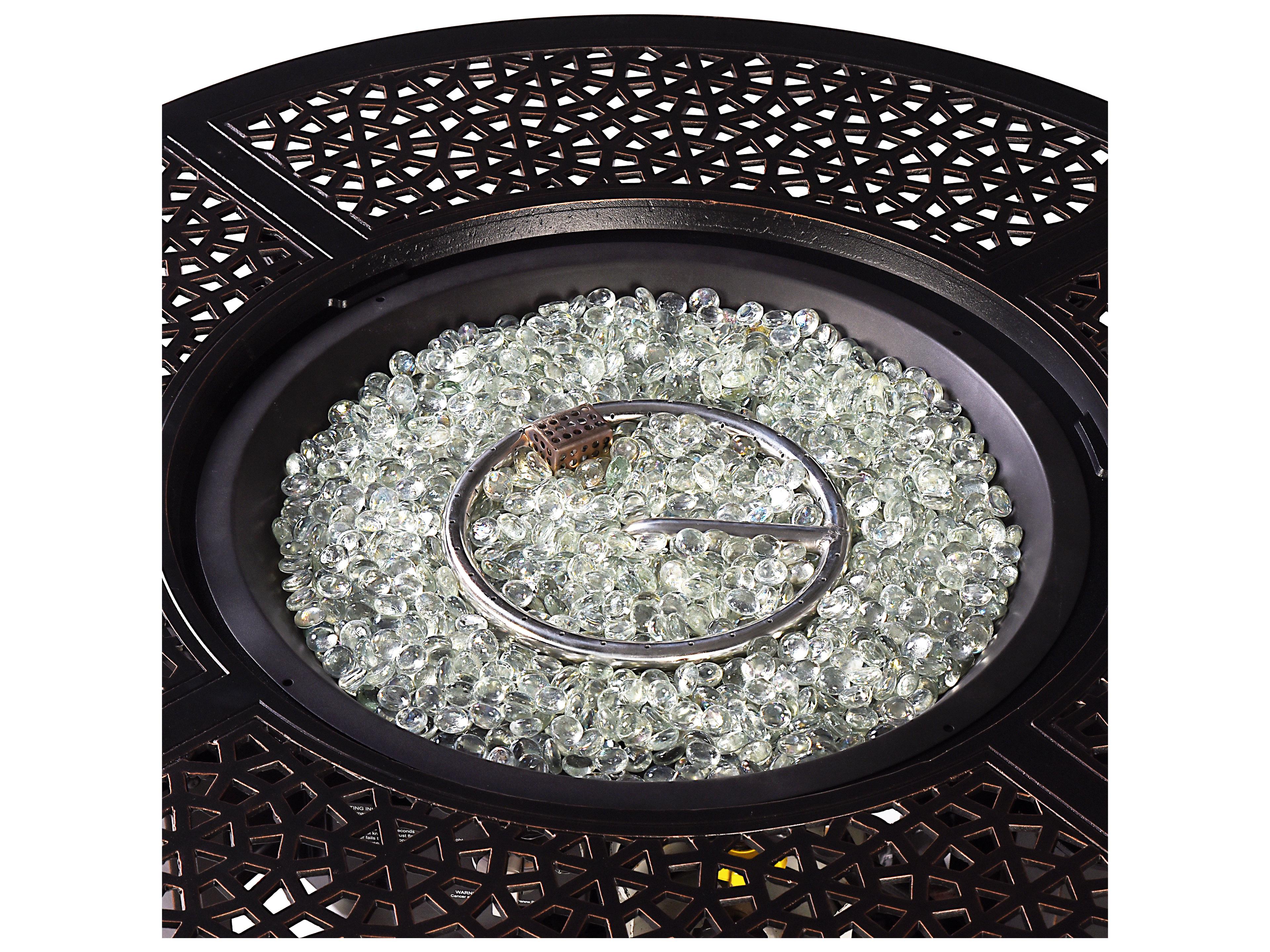 Oakland Living Aluminum Round Propane Patio Fire Pit Table with Fire Beads