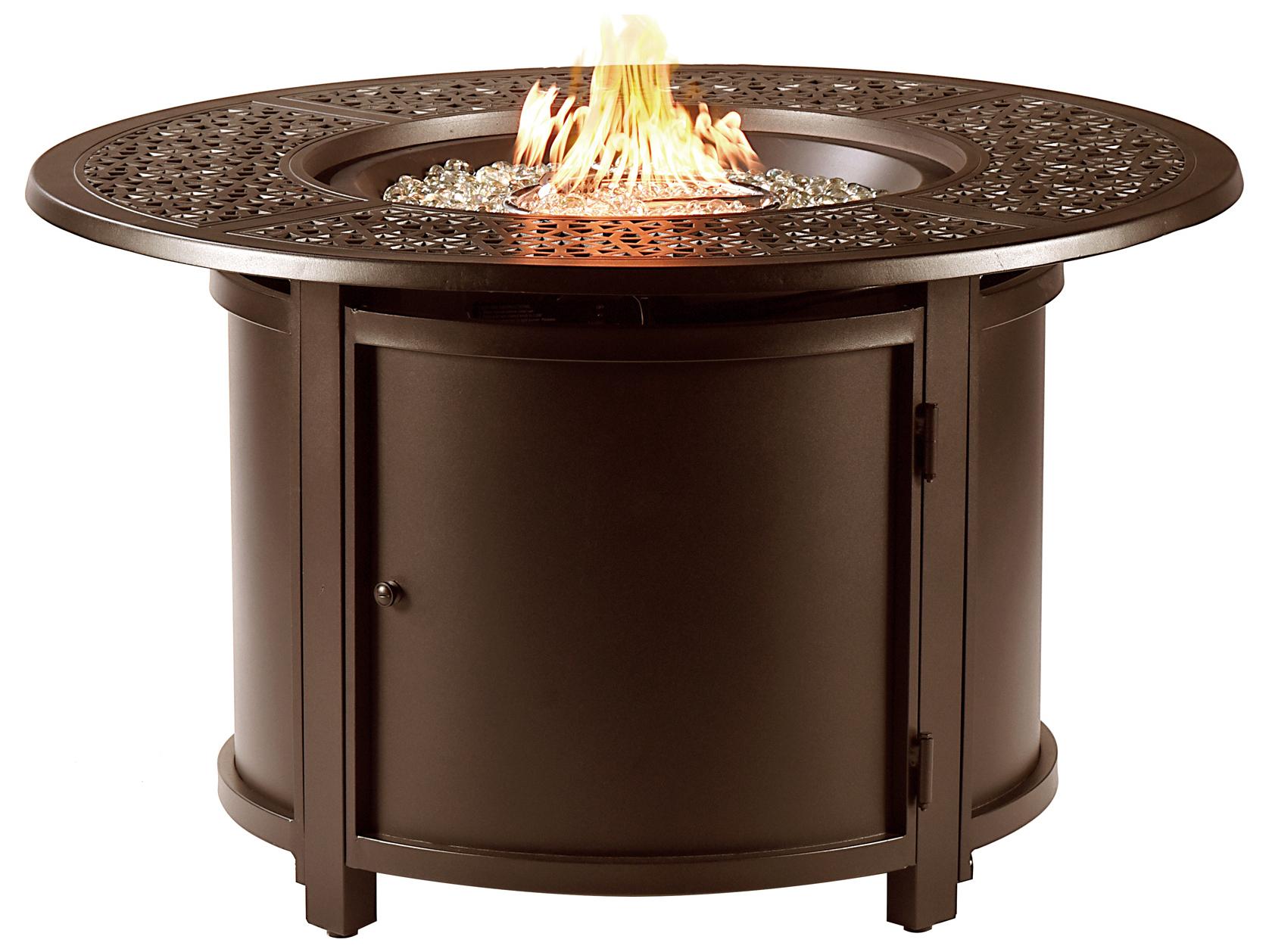 Oakland Living Round Aluminum Propane Outdoor Fire Pit Table with Glass Beads