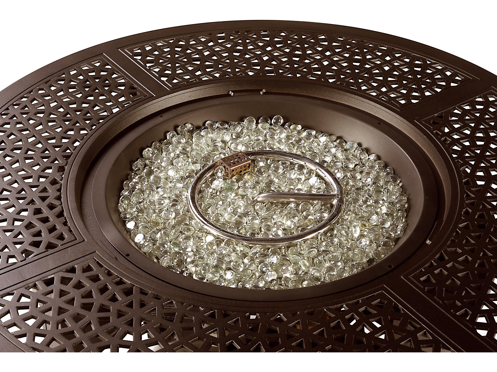 Oakland Living Round Aluminum Propane Outdoor Fire Pit Table with Glass Beads