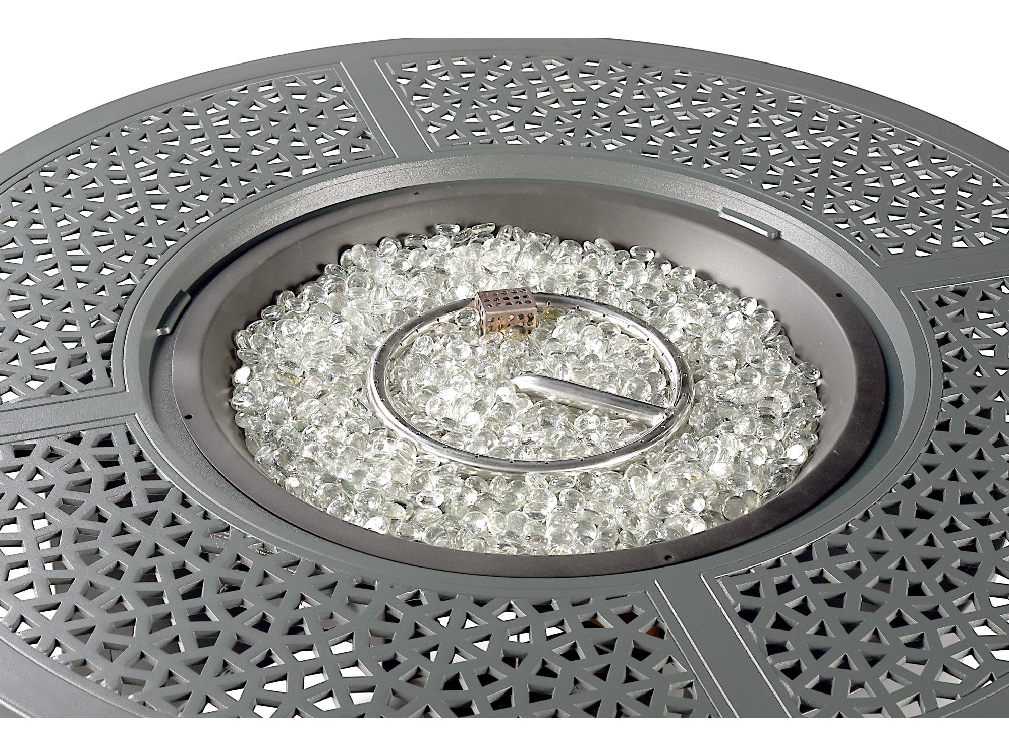 Oakland Living Round Aluminum Propane Outdoor Patio Fire Pit Table with Glass Beads
