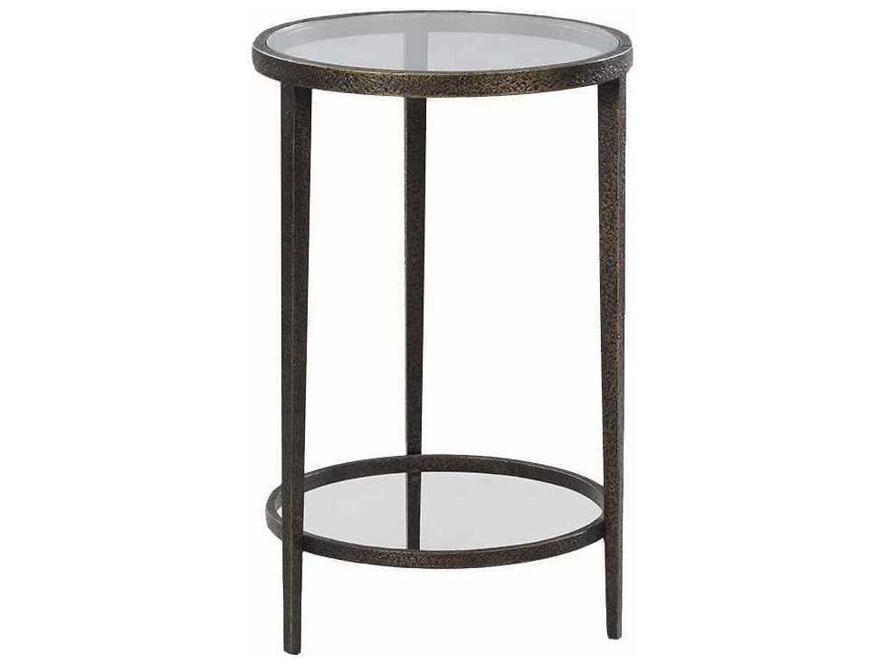 Oliver Home Worth Round Glass Aged Bronze End Table