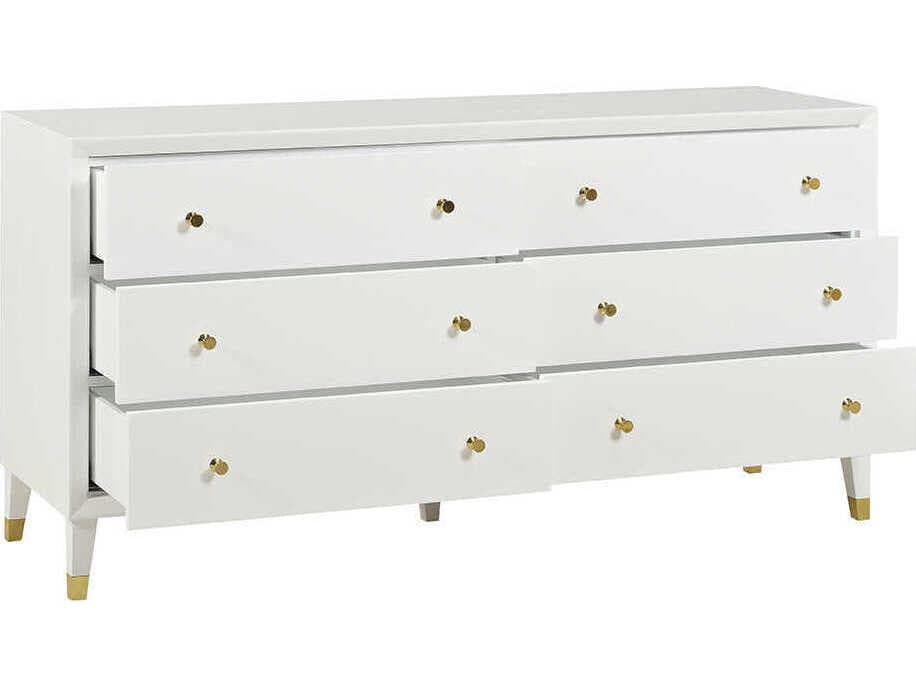 Oliver Home Beverly 6-Drawers White Acacia Wood Double Dresser