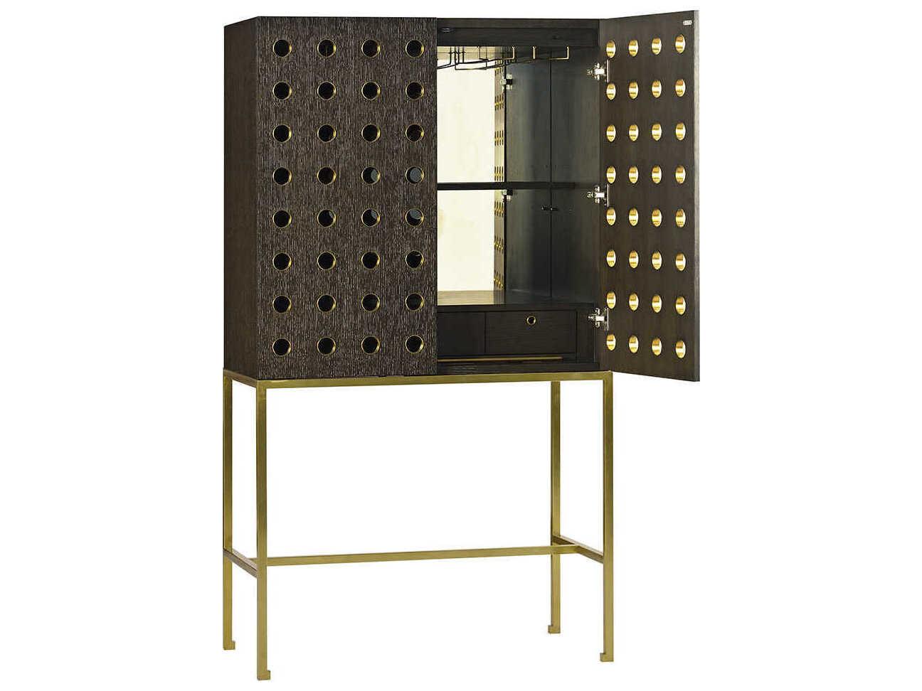 Oliver Home Kent Black Oak Wood Midnight Bar Cabinet