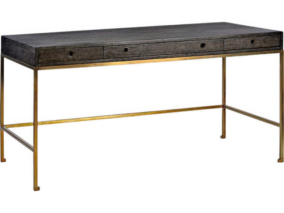 Oliver Home Kent Midnight Black Oak Wood Writing Desk