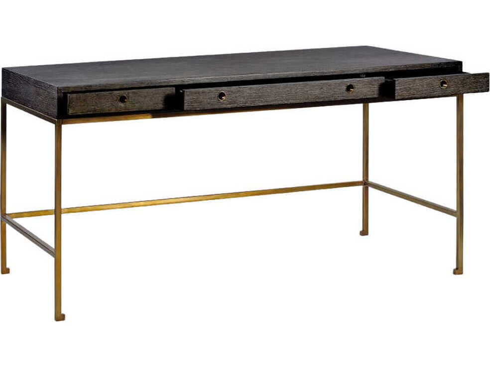 Oliver Home Kent Midnight Black Oak Wood Writing Desk