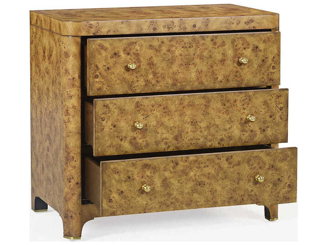 Oliver Home Roland 3-Drawers Brown Burlwood Nightstand