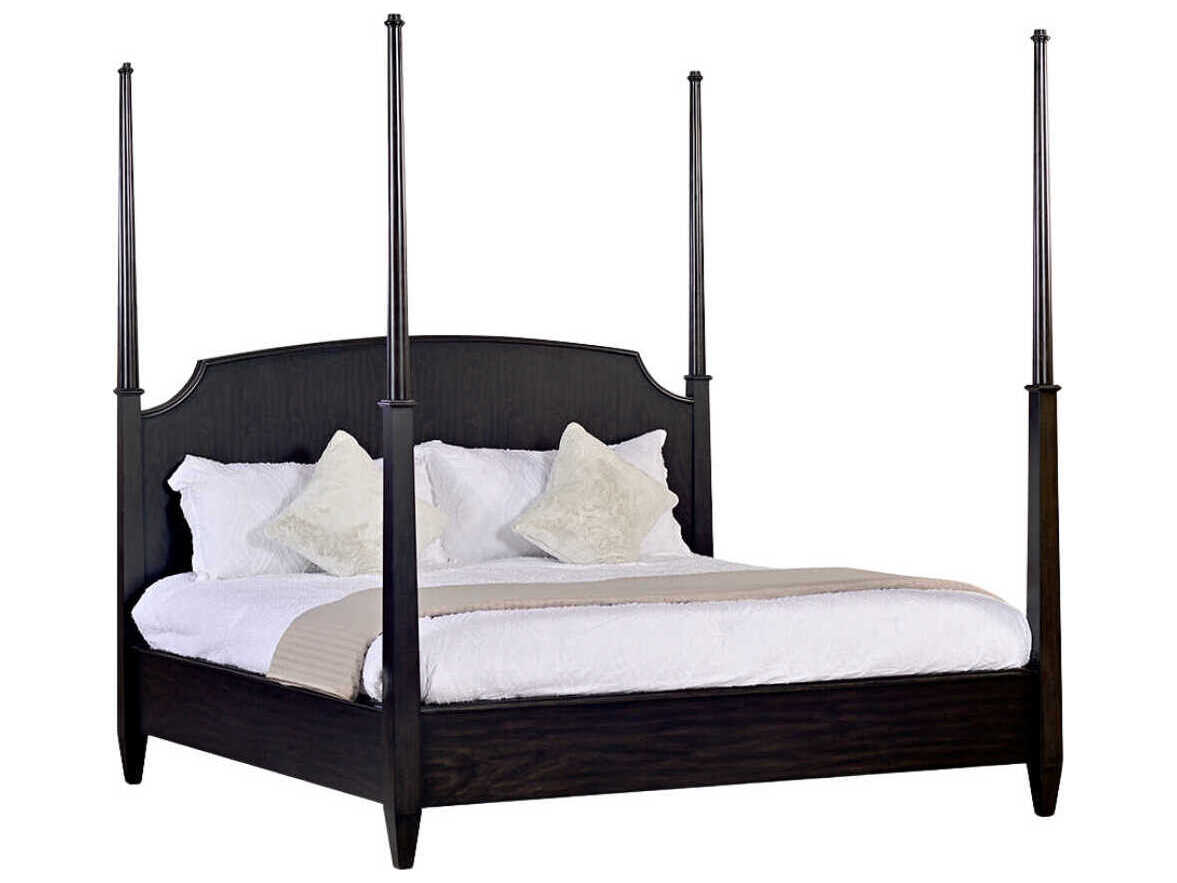 Oliver Home Thames Espresso Black Acacia Wood King Four Poster Bed