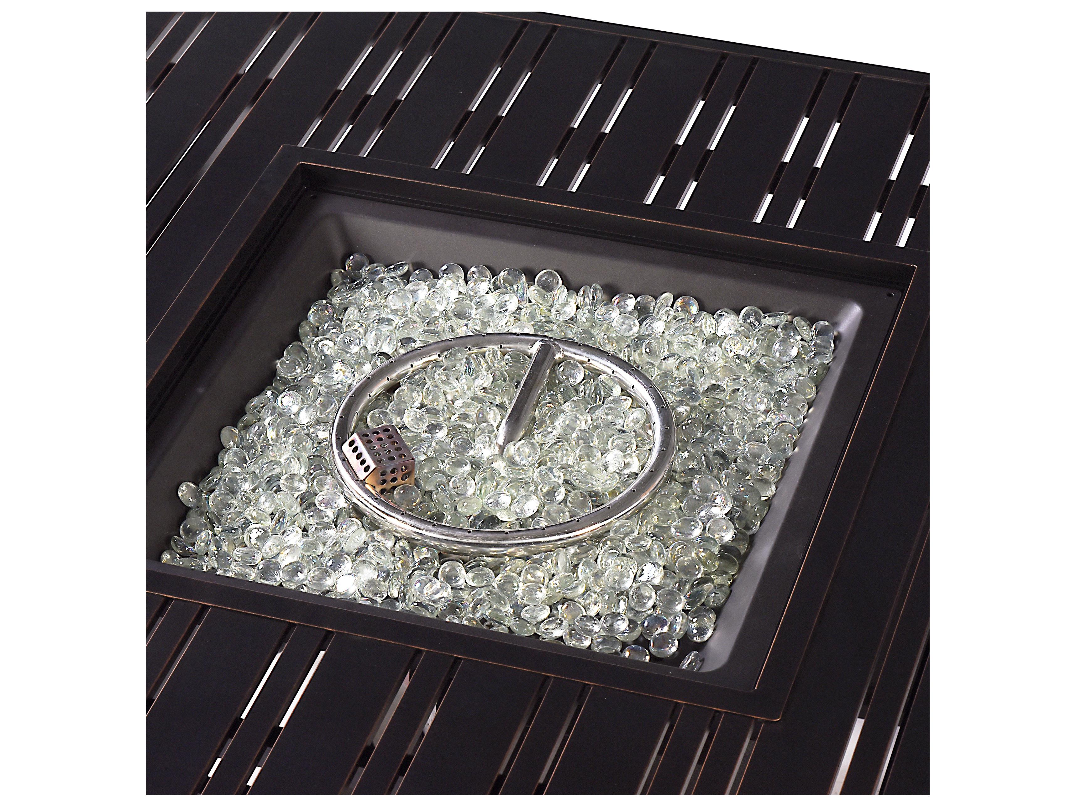 Oakland Living Square Aluminum Propane Outdoor Fire Pit Table with Glass Beads