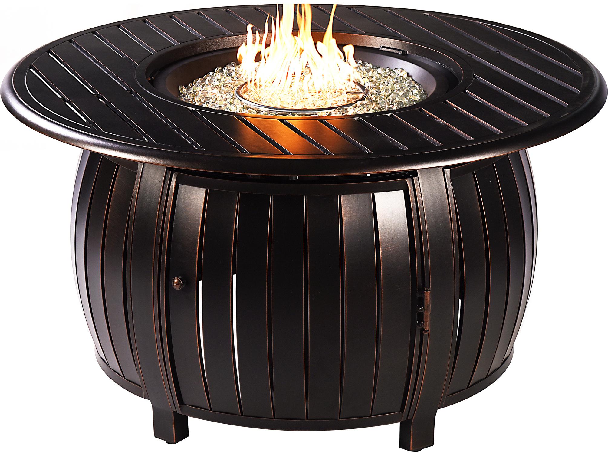 Oakland Living Aluminum Round Propane Patio Fire Pit Table with Fire Beads