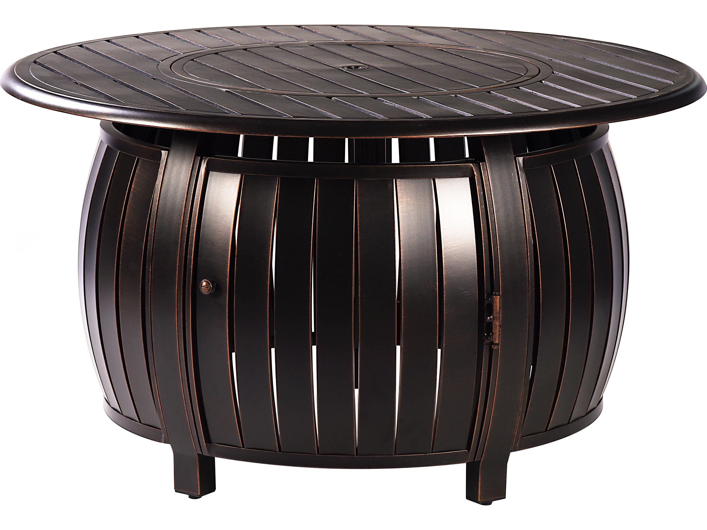 Oakland Living Aluminum Round Propane Patio Fire Pit Table with Fire Beads