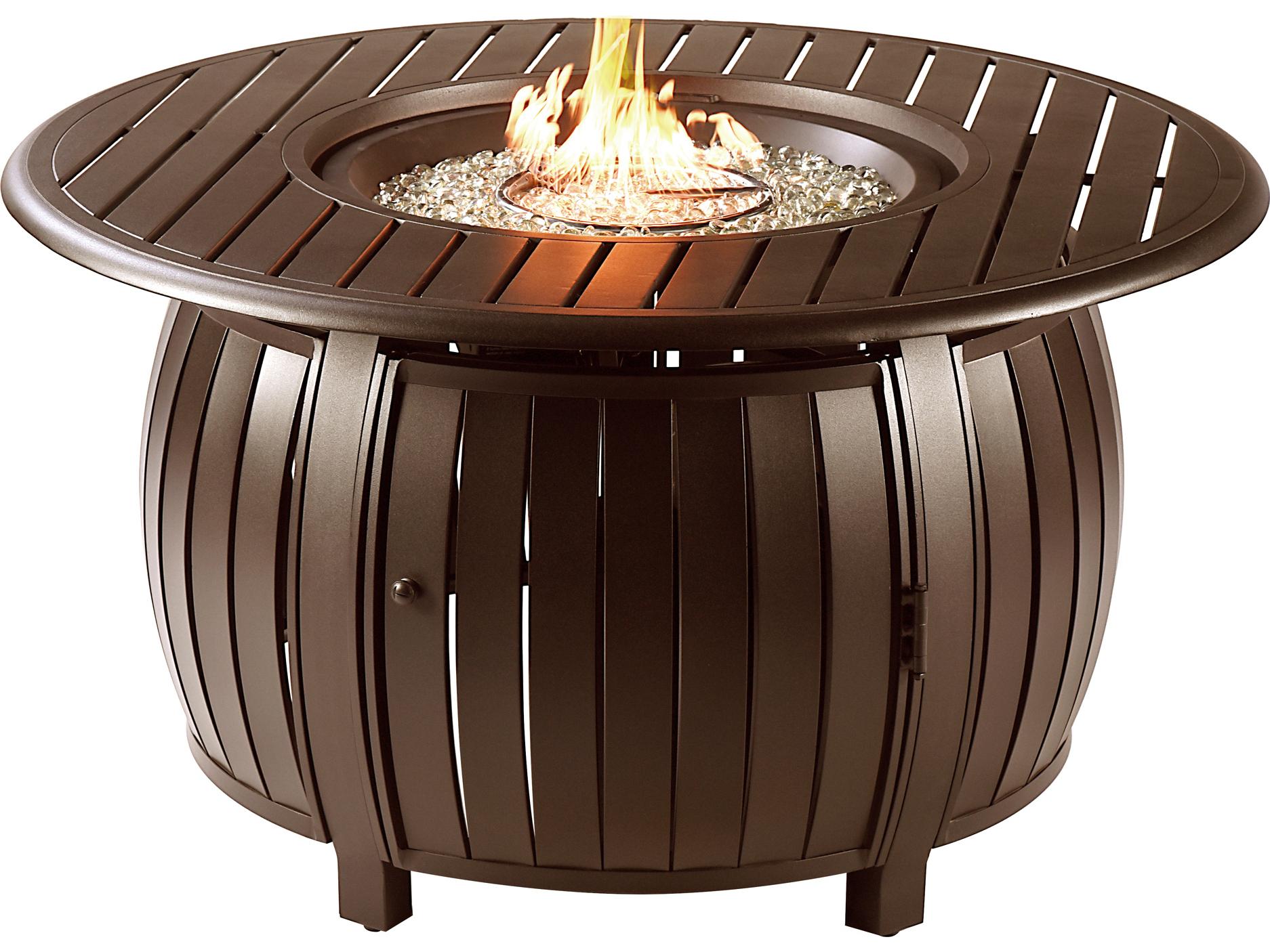 Oakland Living Round Aluminum Propane Outdoor Fire Pit Table with Glass Beads