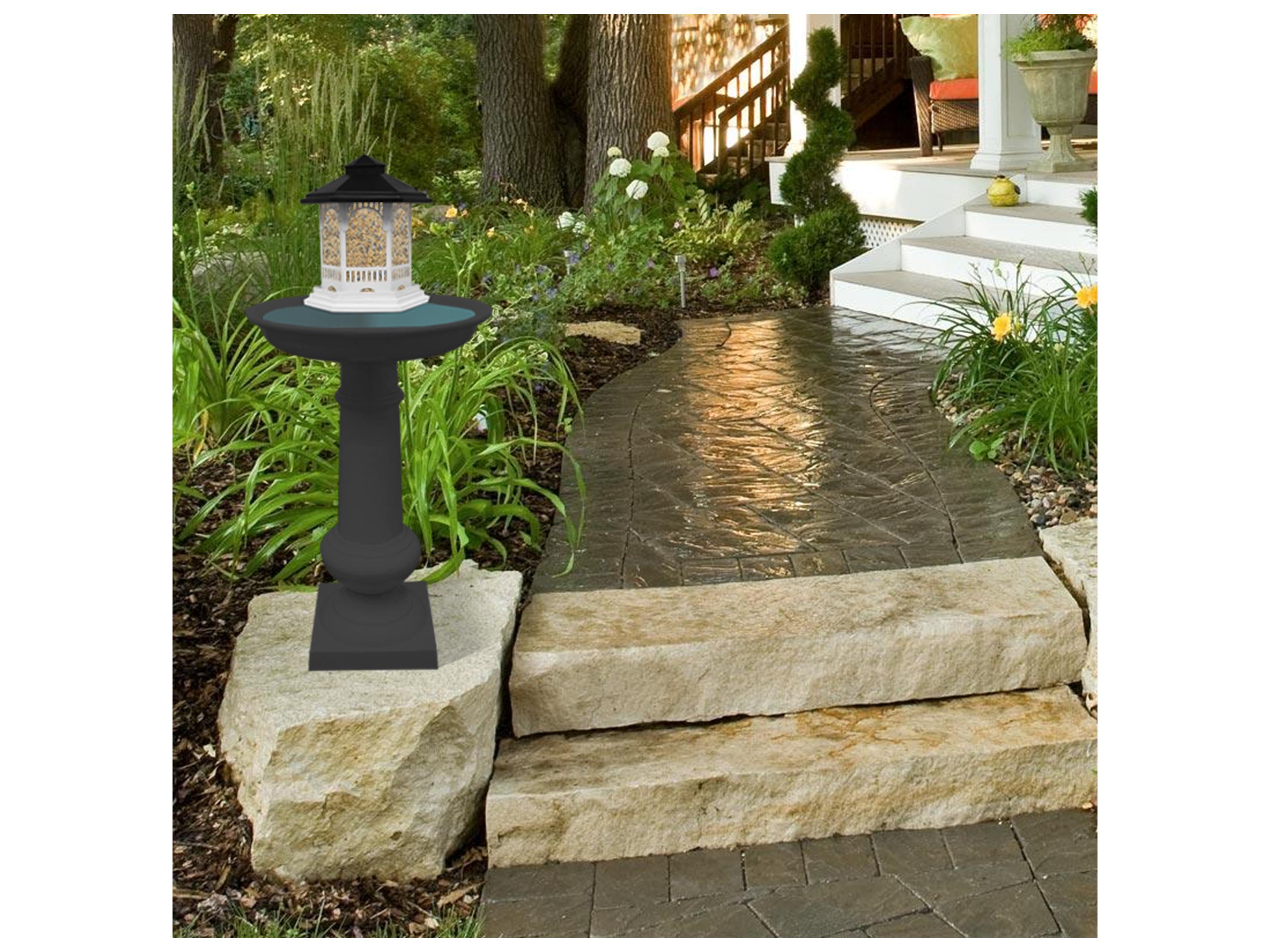 Oakland Living Modern Round Cast Aluminum 40'' Black Bird Bath and Bird Feeder Combo