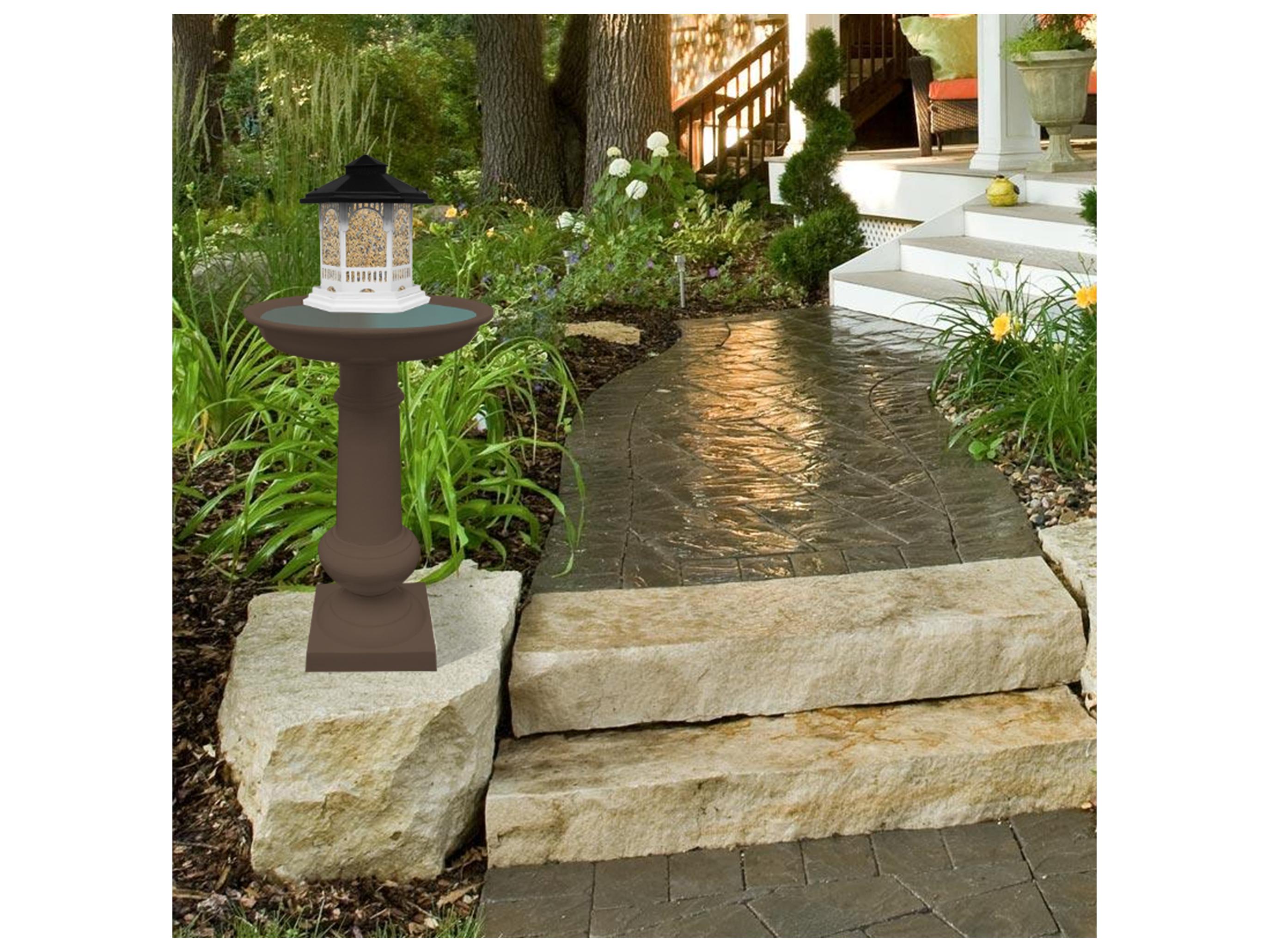 Oakland Living Modern Round Cast Aluminum 40'' Brown Bird Bath and Bird Feeder Combo