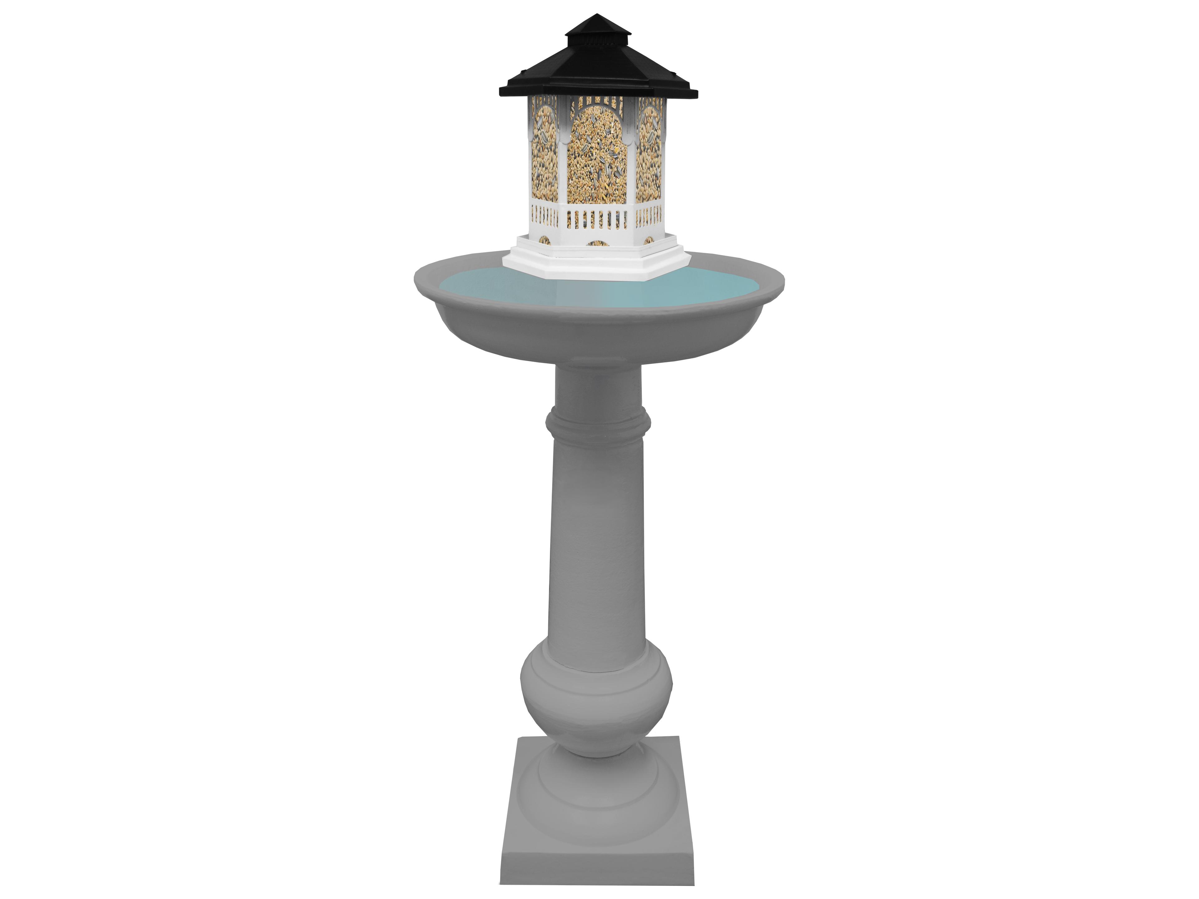 Oakland Living Modern Round Cast Aluminum 40'' Grey Bird Bath and Bird Feeder Combo