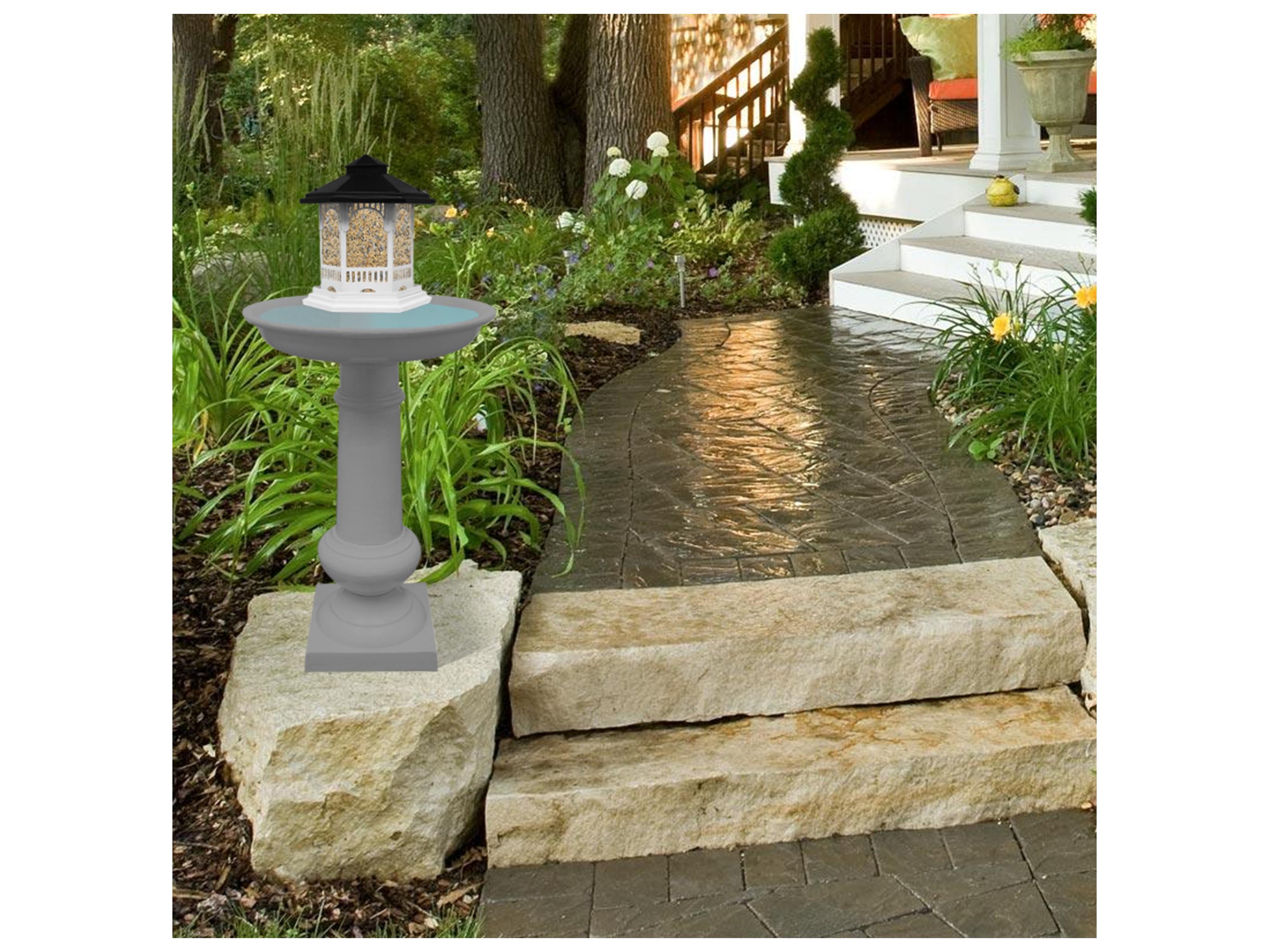 Oakland Living Modern Round Cast Aluminum 40'' Grey Bird Bath and Bird Feeder Combo