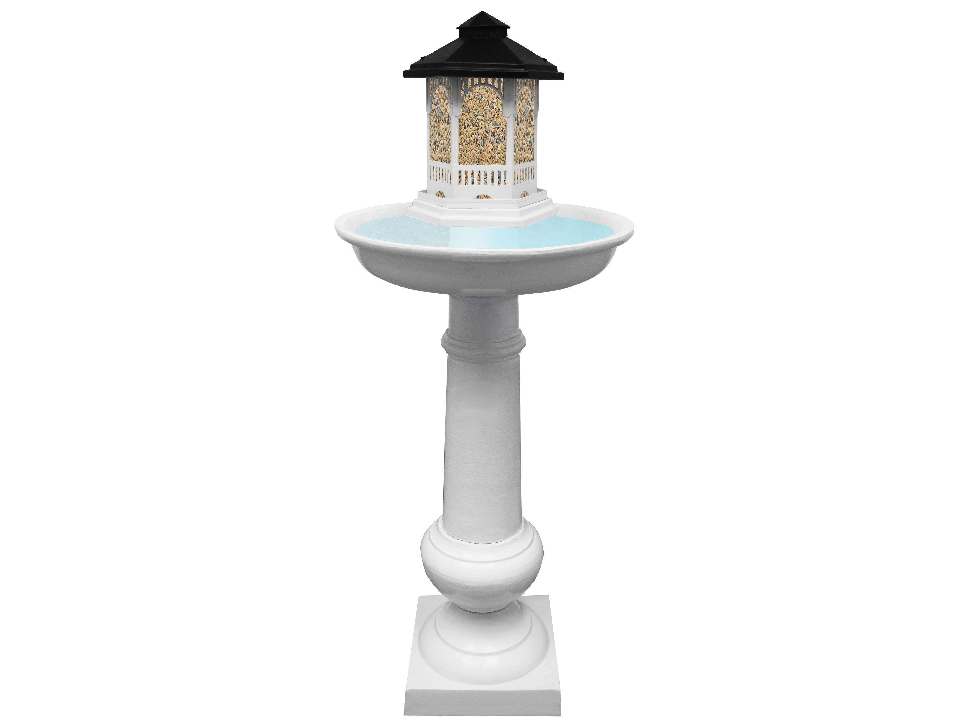 Oakland Living Modern Round Cast Aluminum 40'' White Bird Bath and Bird Feeder Combo