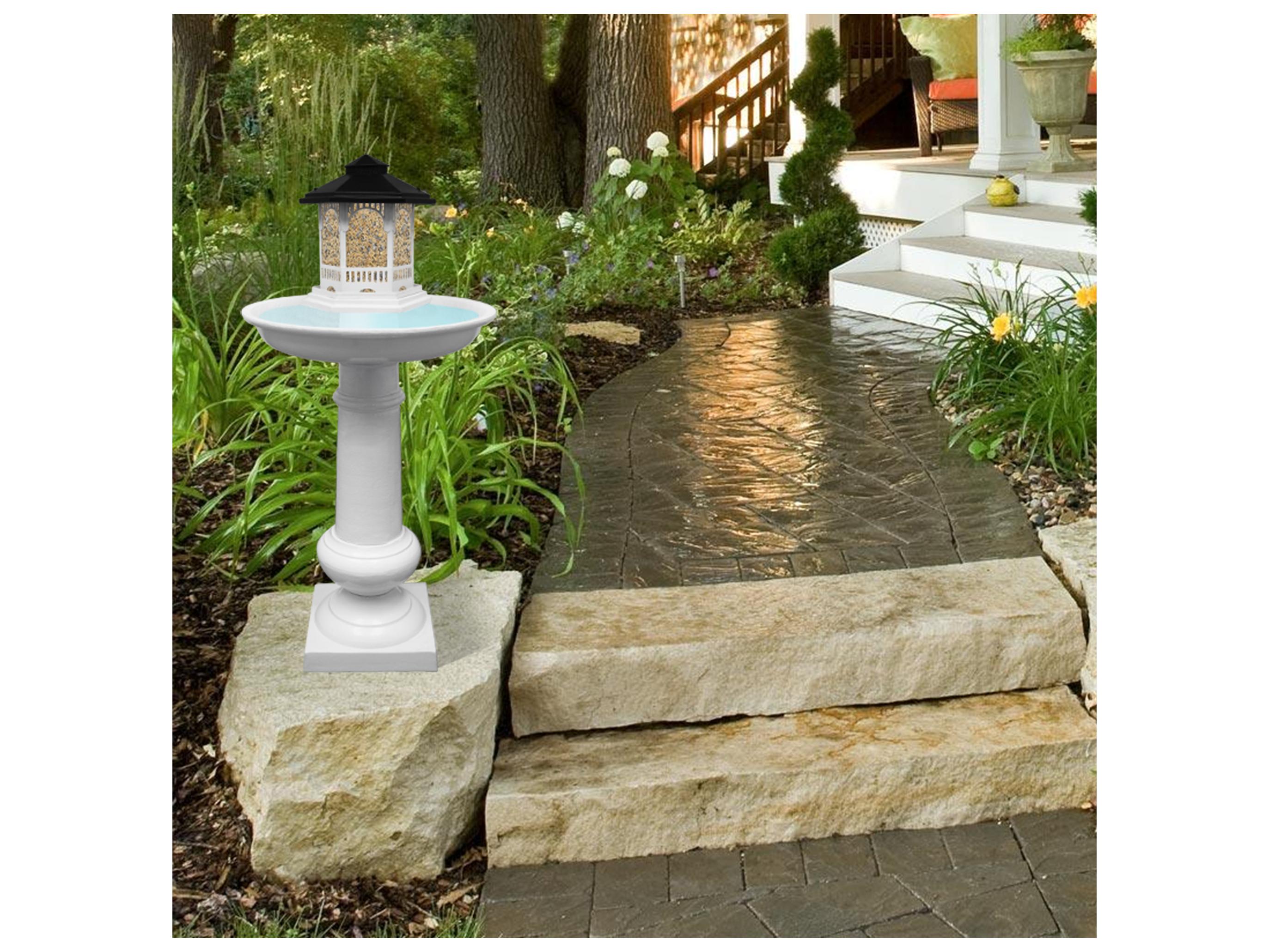 Oakland Living Modern Round Cast Aluminum 40'' White Bird Bath and Bird Feeder Combo