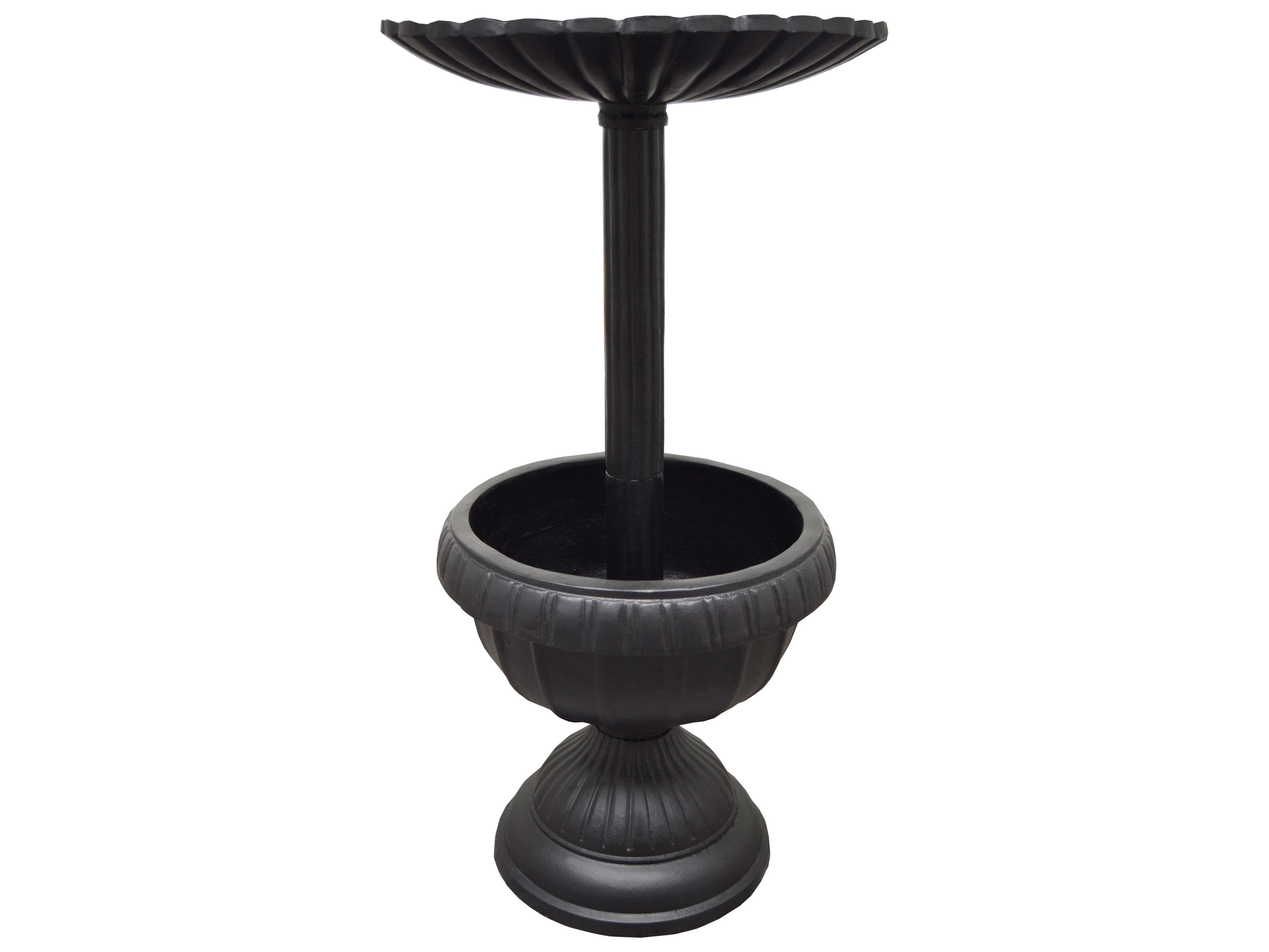 Oakland Living Ornate Round Cast Aluminum 35'' Black Bird Bath and Planter Vase Combo