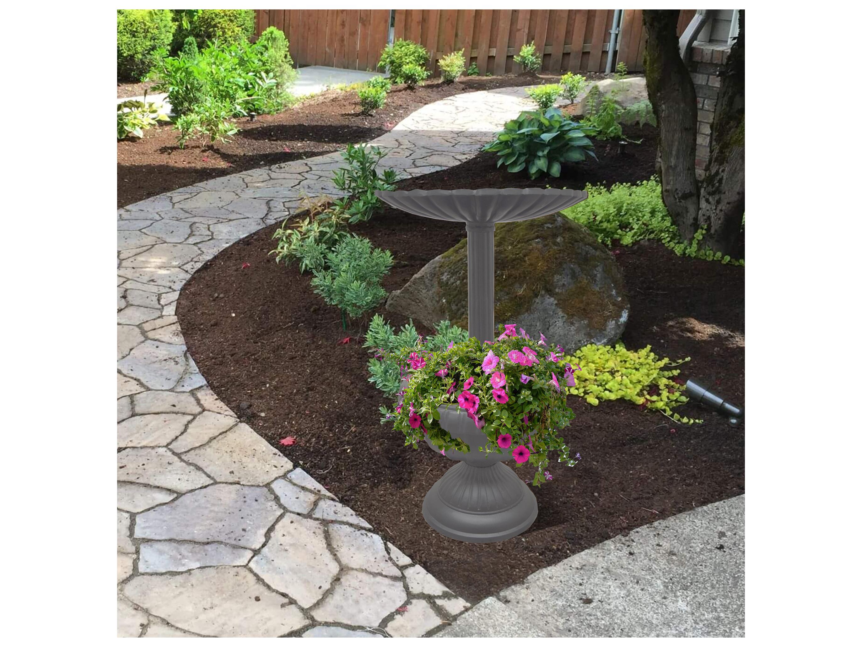 Oakland Living Ornate Round Cast Aluminum 35'' Grey Bird Bath and Planter Vase Combo