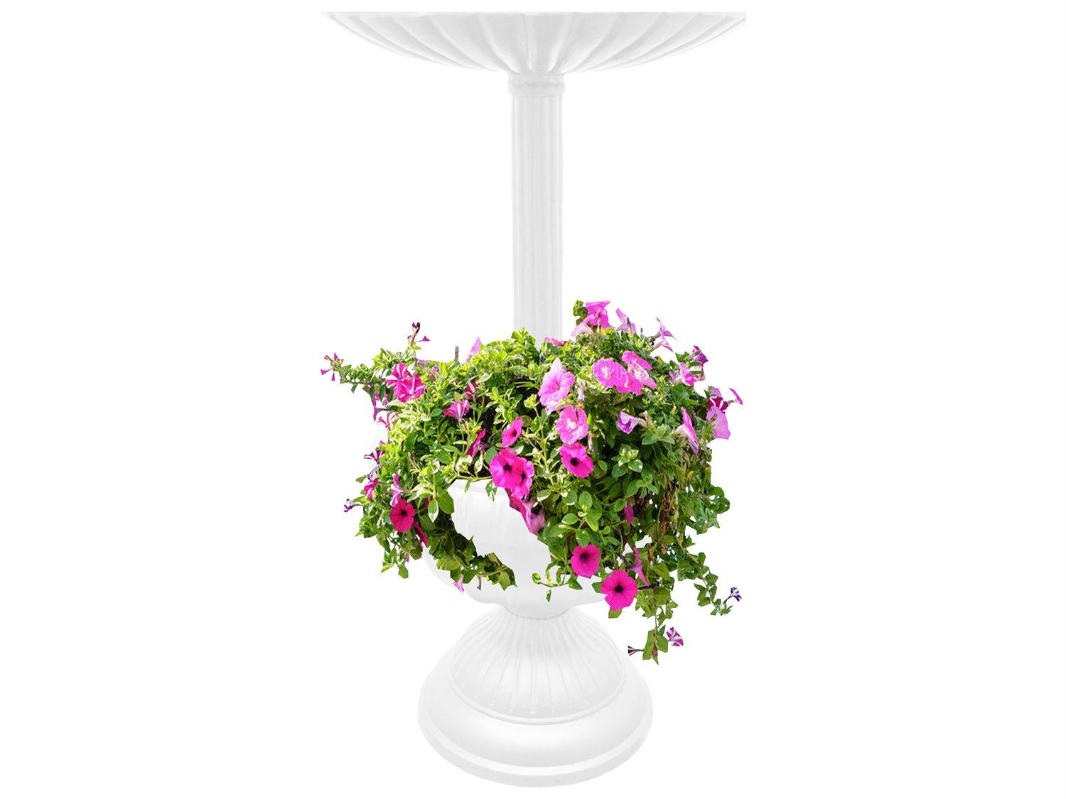 Oakland Living Ornate Round Cast Aluminum 35'' White Bird Bath and Planter Vase Combo