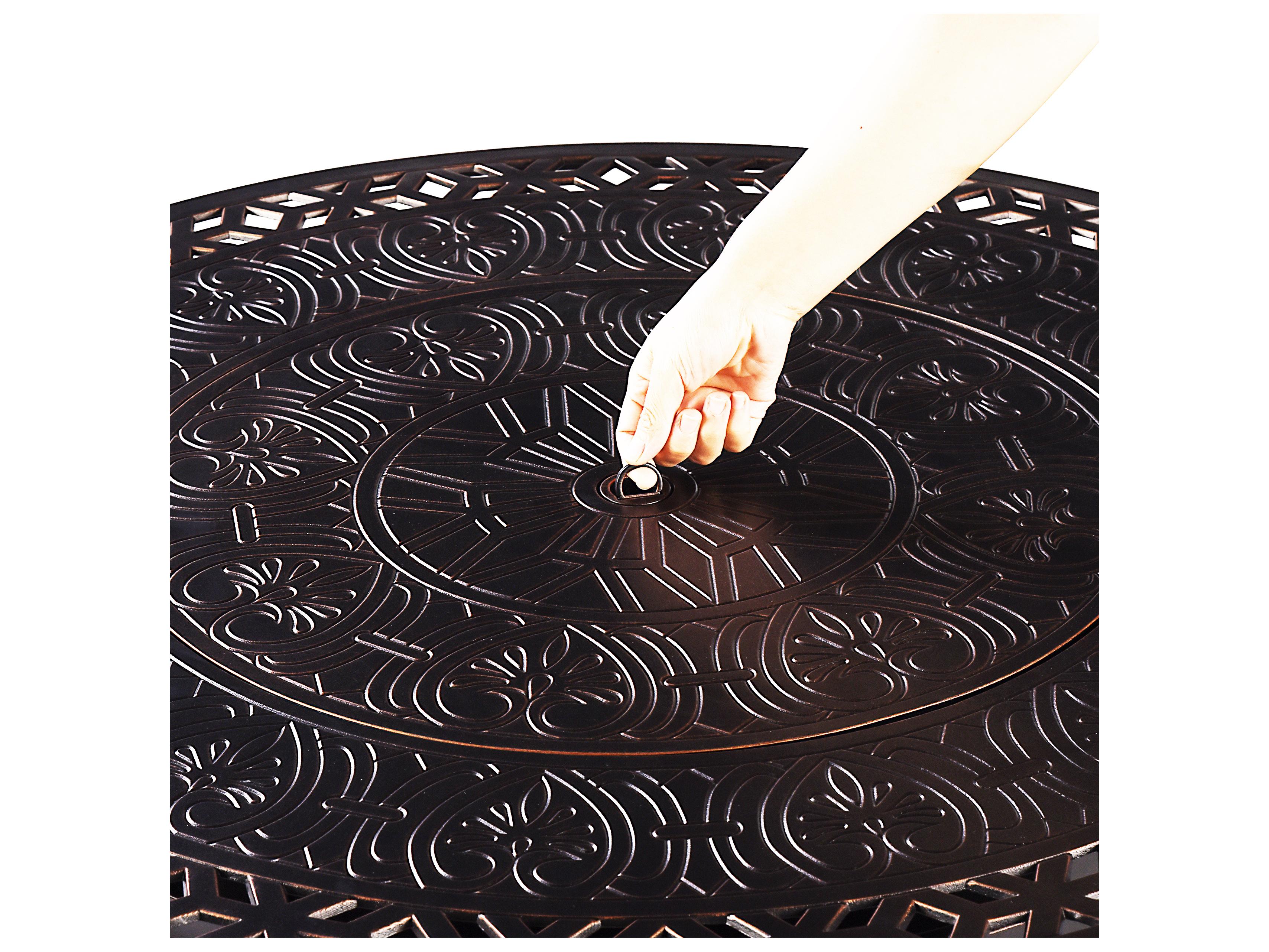 Oakland Living Round Aluminum Propane Patio Fire Pit Table with Glass Beads