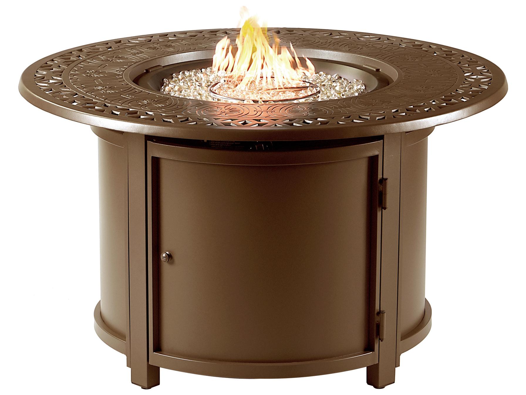 Oakland Living Round Aluminum Propane Outdoor Fire Pit Table with Glass Beads
